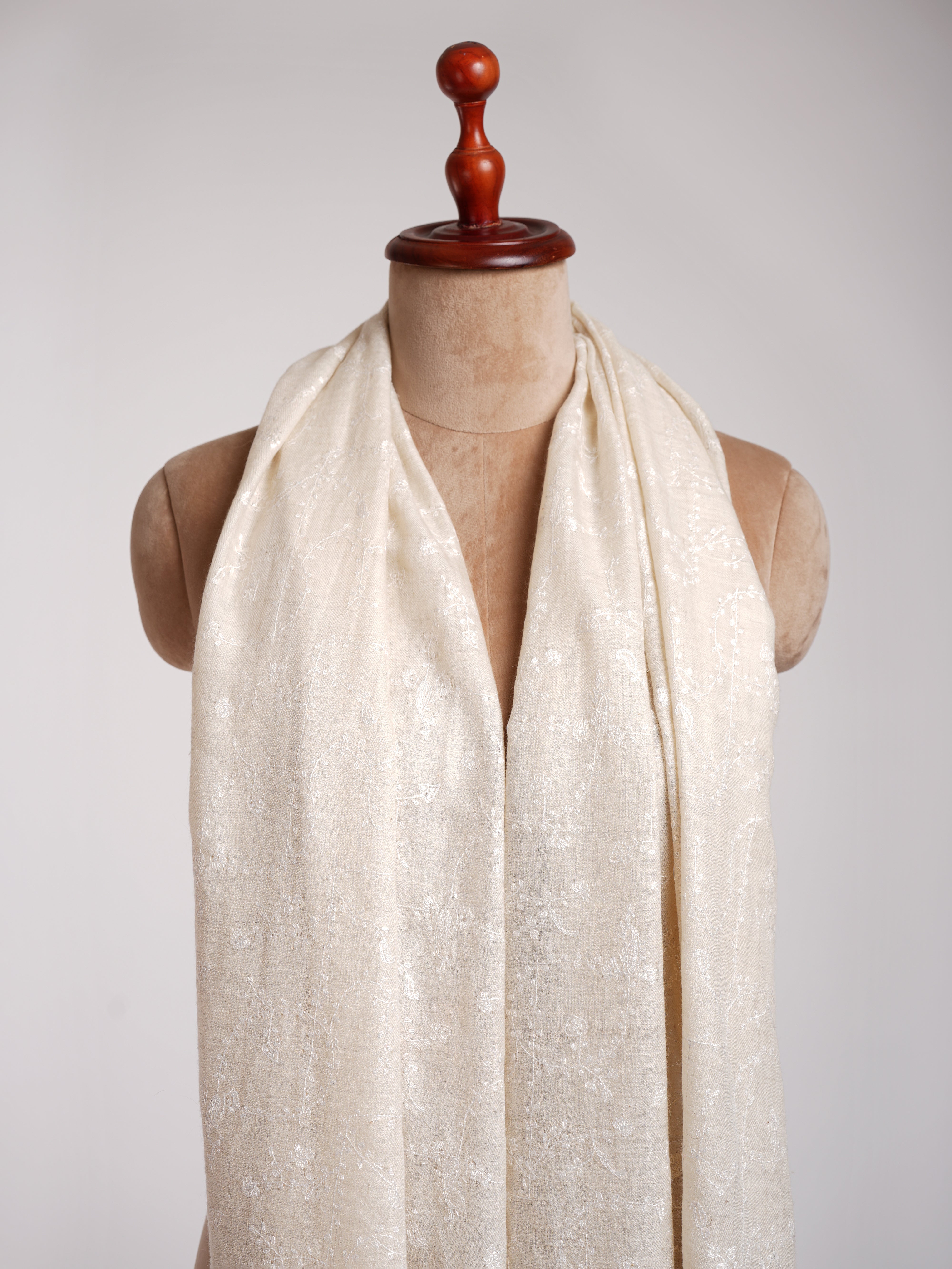 White Indian Cashmere Embroidered Wrap