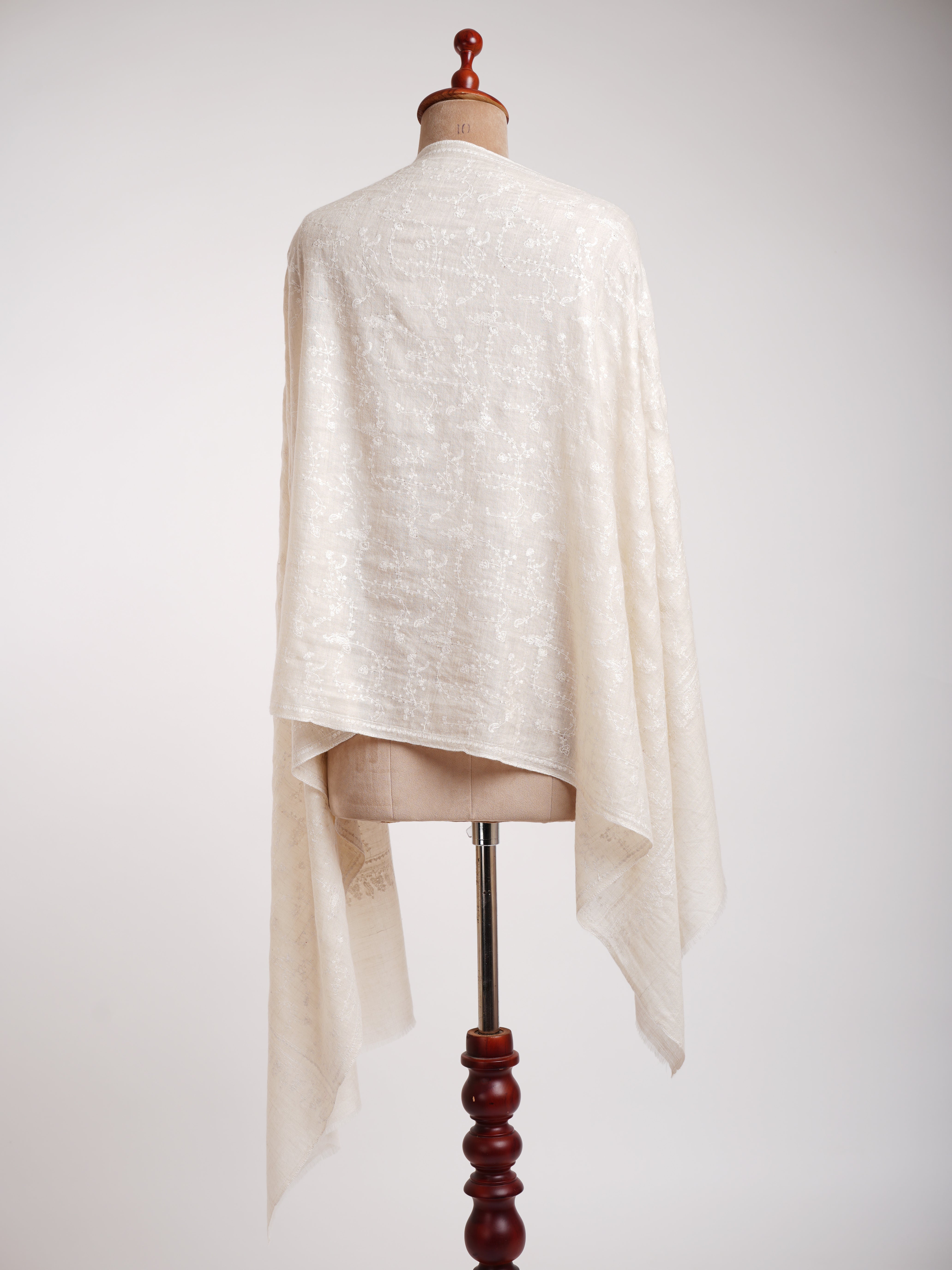 White Indian Cashmere Embroidered Wrap