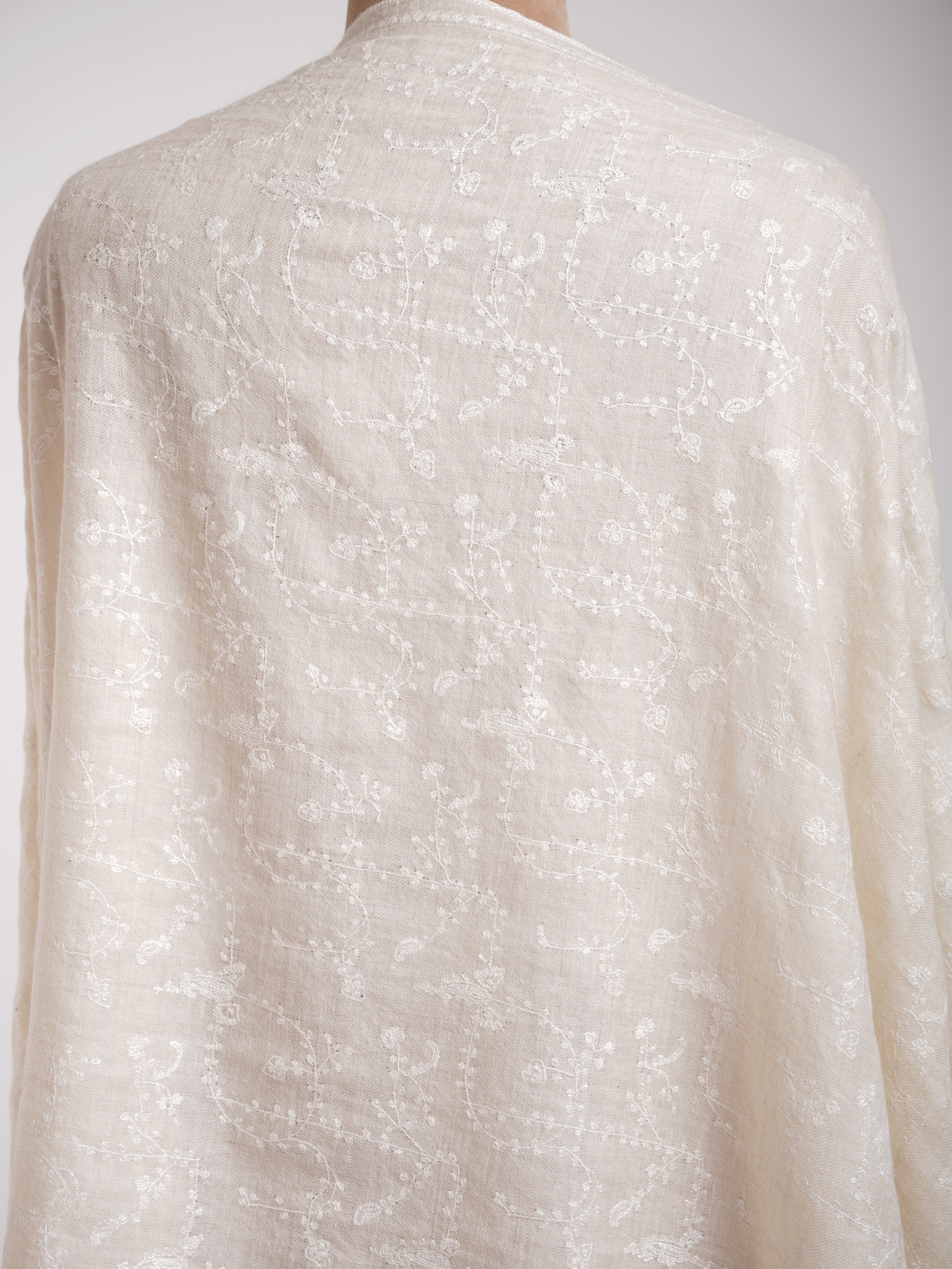 White Indian Cashmere Embroidered Wrap