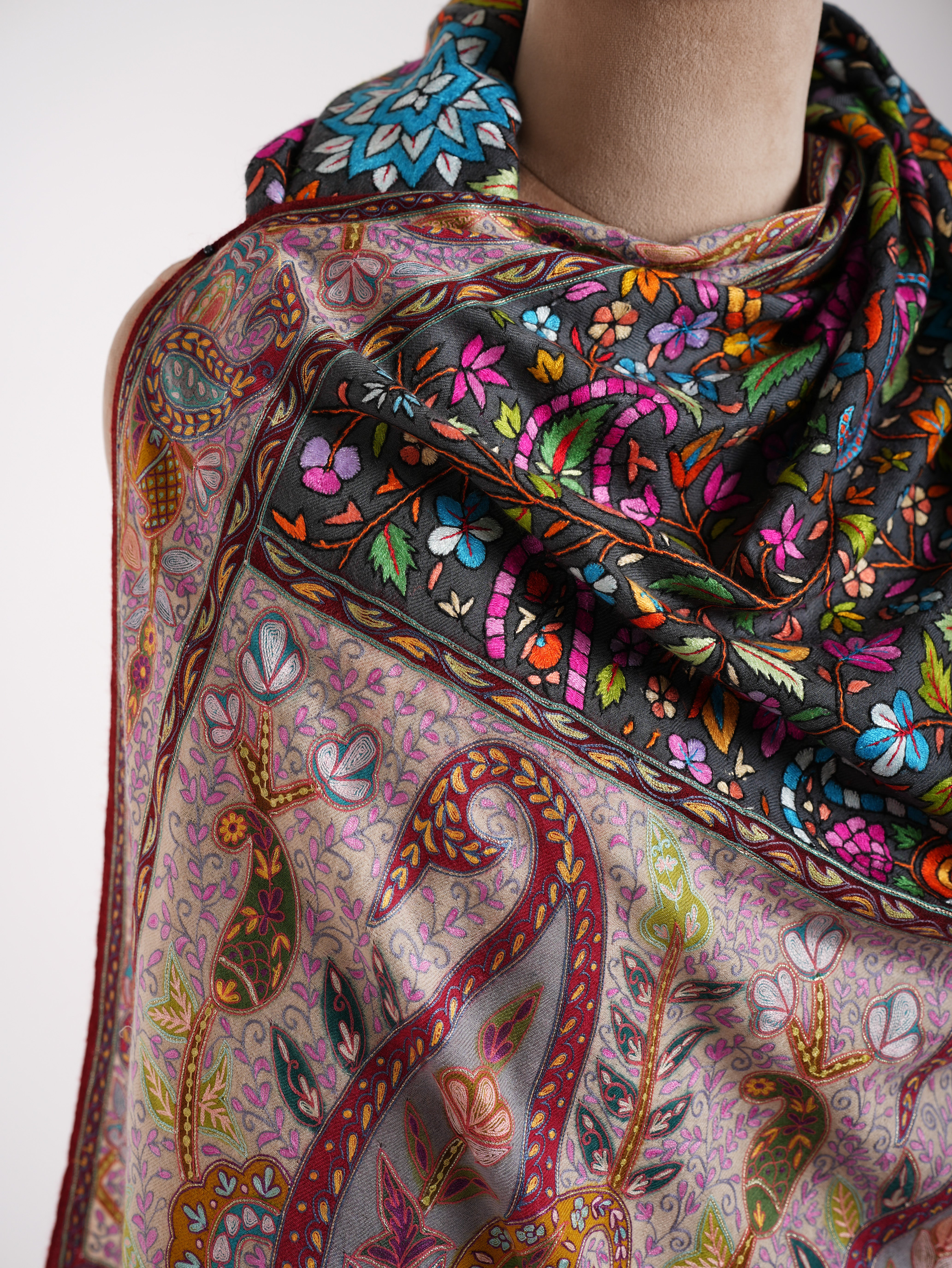 Scialle Fusion Pashmina Jamavar Kalamkari e cartapesta