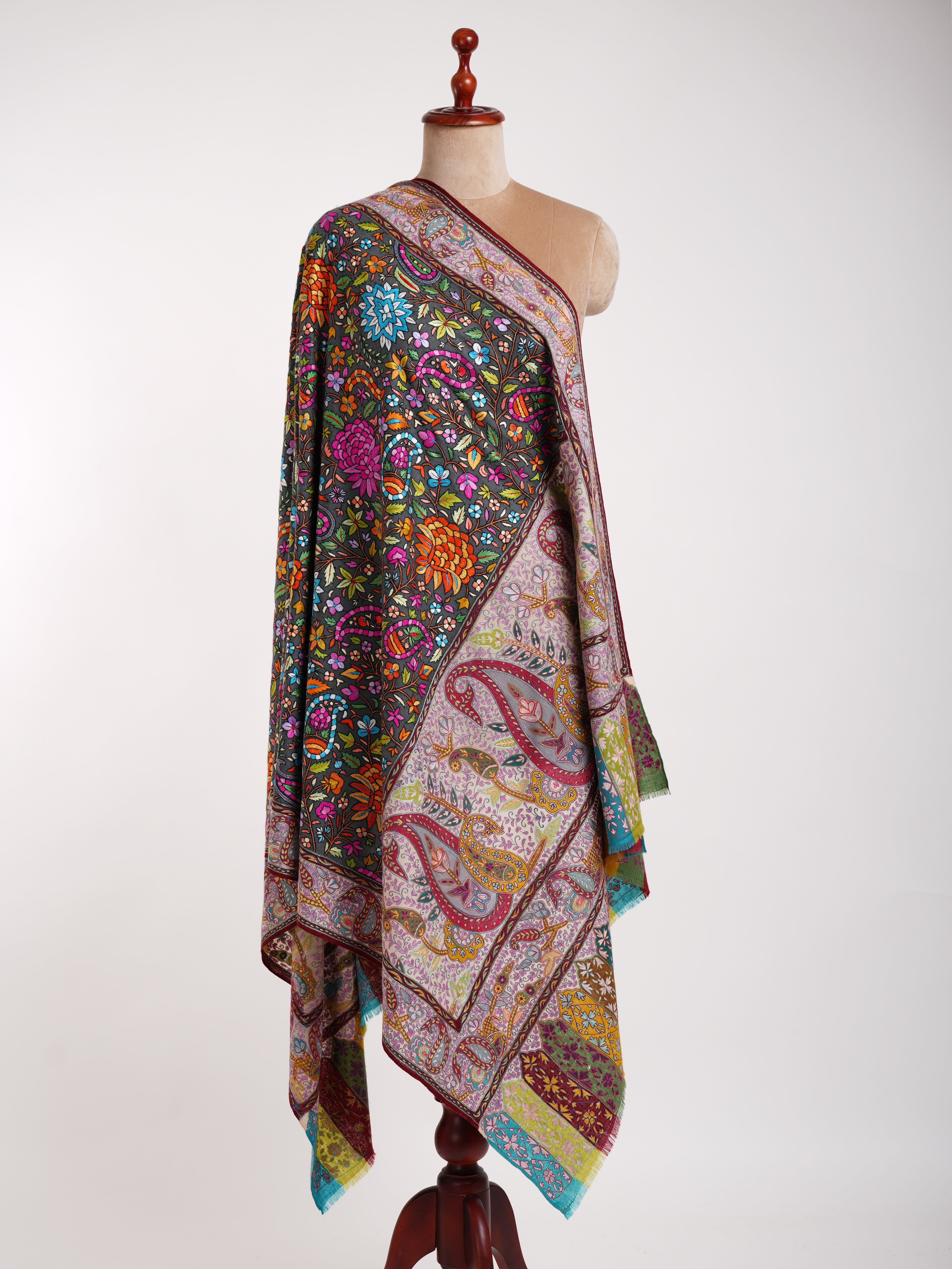 Kalamkari und Pappmaché Fusion Pashmina Jamavar Schal