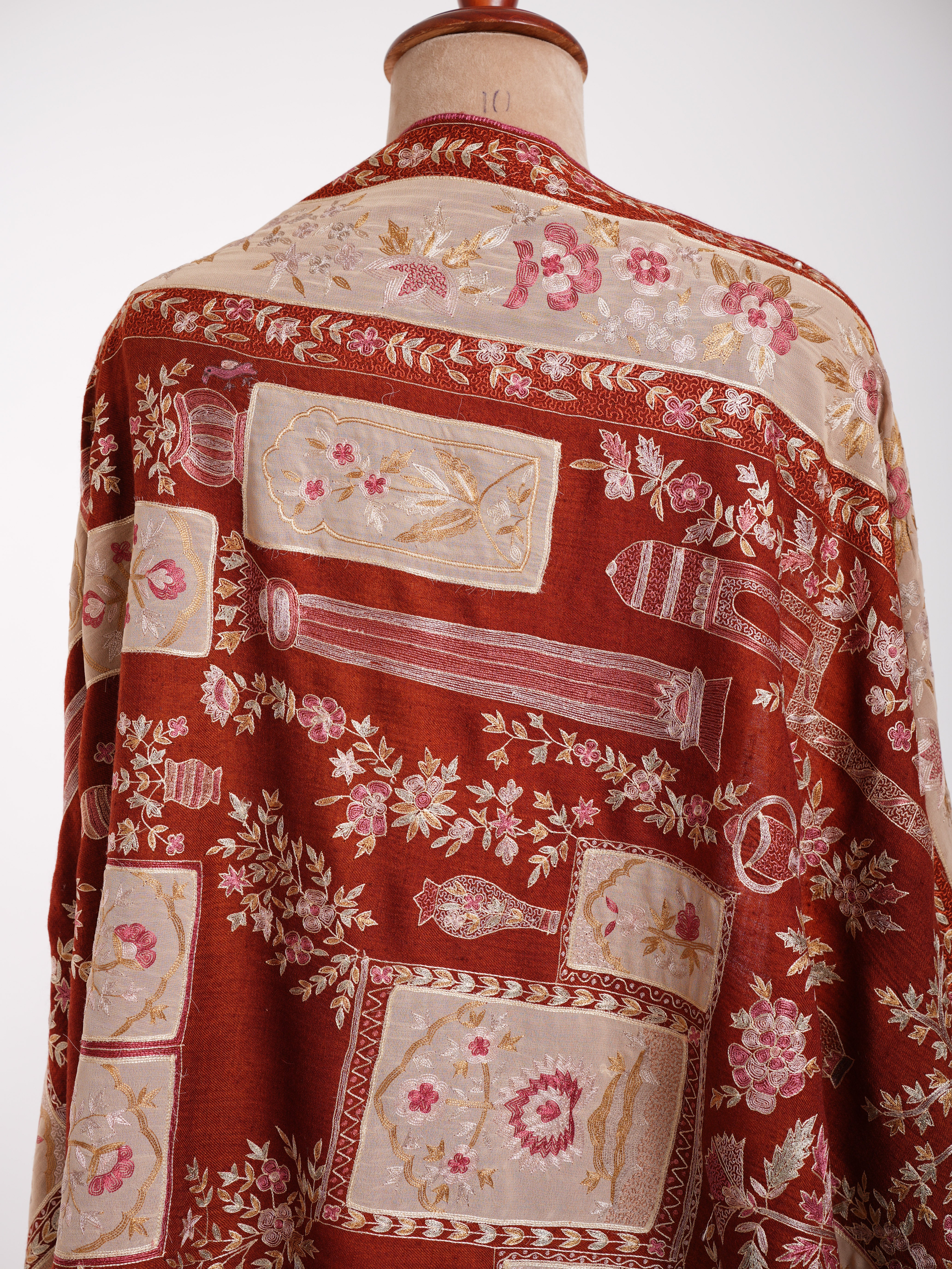 手工刺绣补丁 Kalamkari Pashmina 披肩肉桂棒