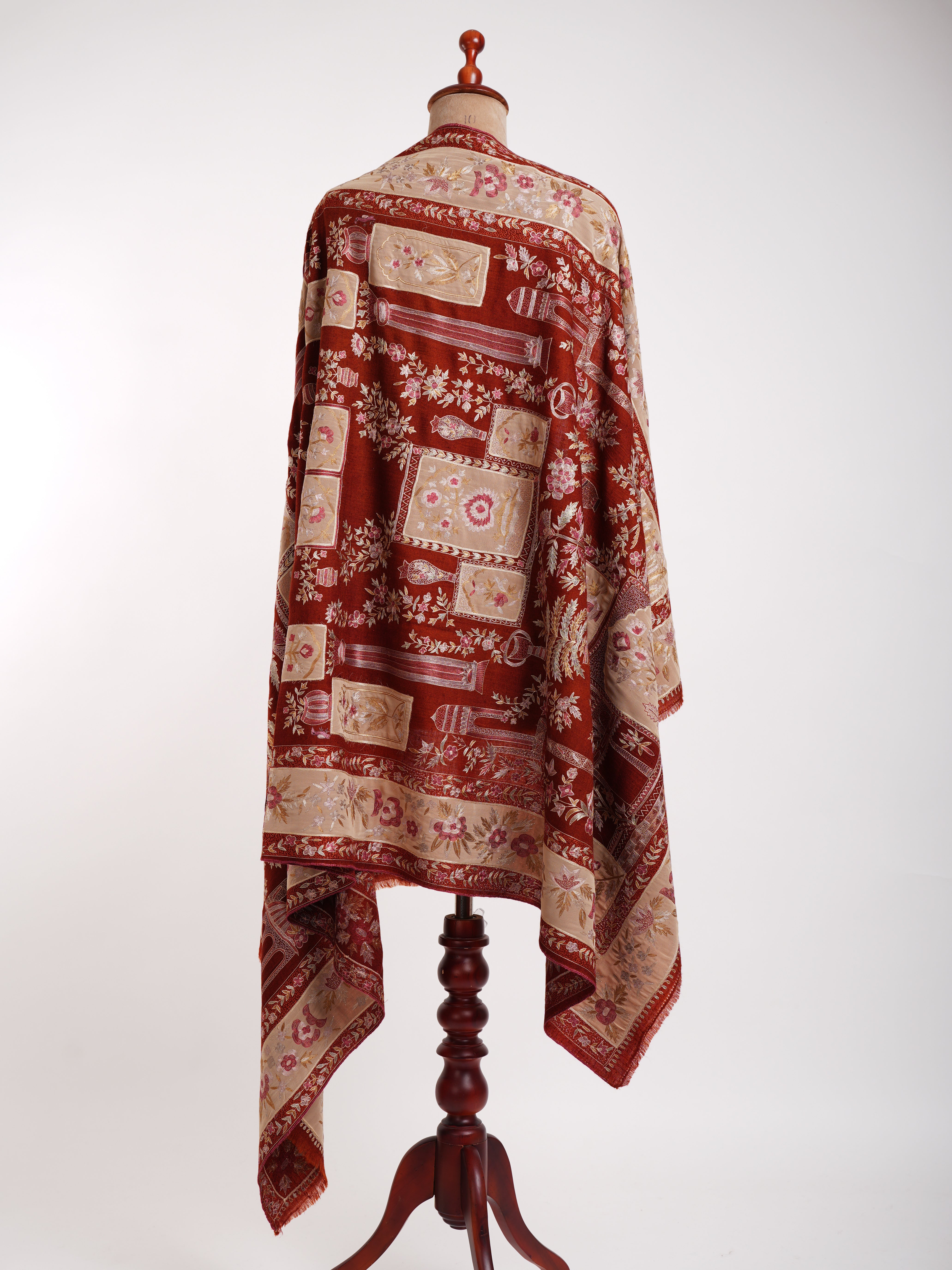 手工刺绣补丁 Kalamkari Pashmina 披肩肉桂棒