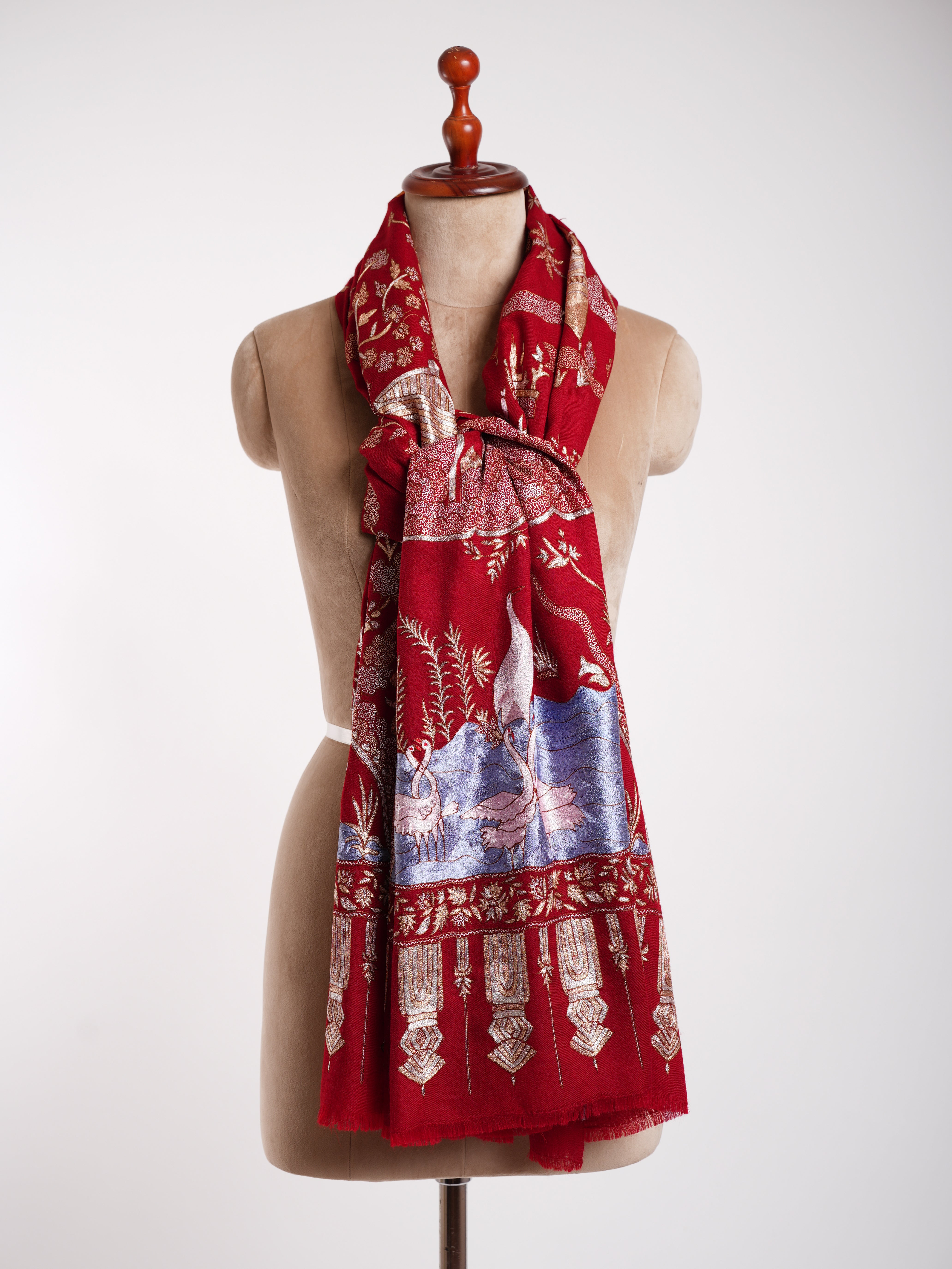 Gestickter Pashmina-Schal in Metallic-Rot von China Town