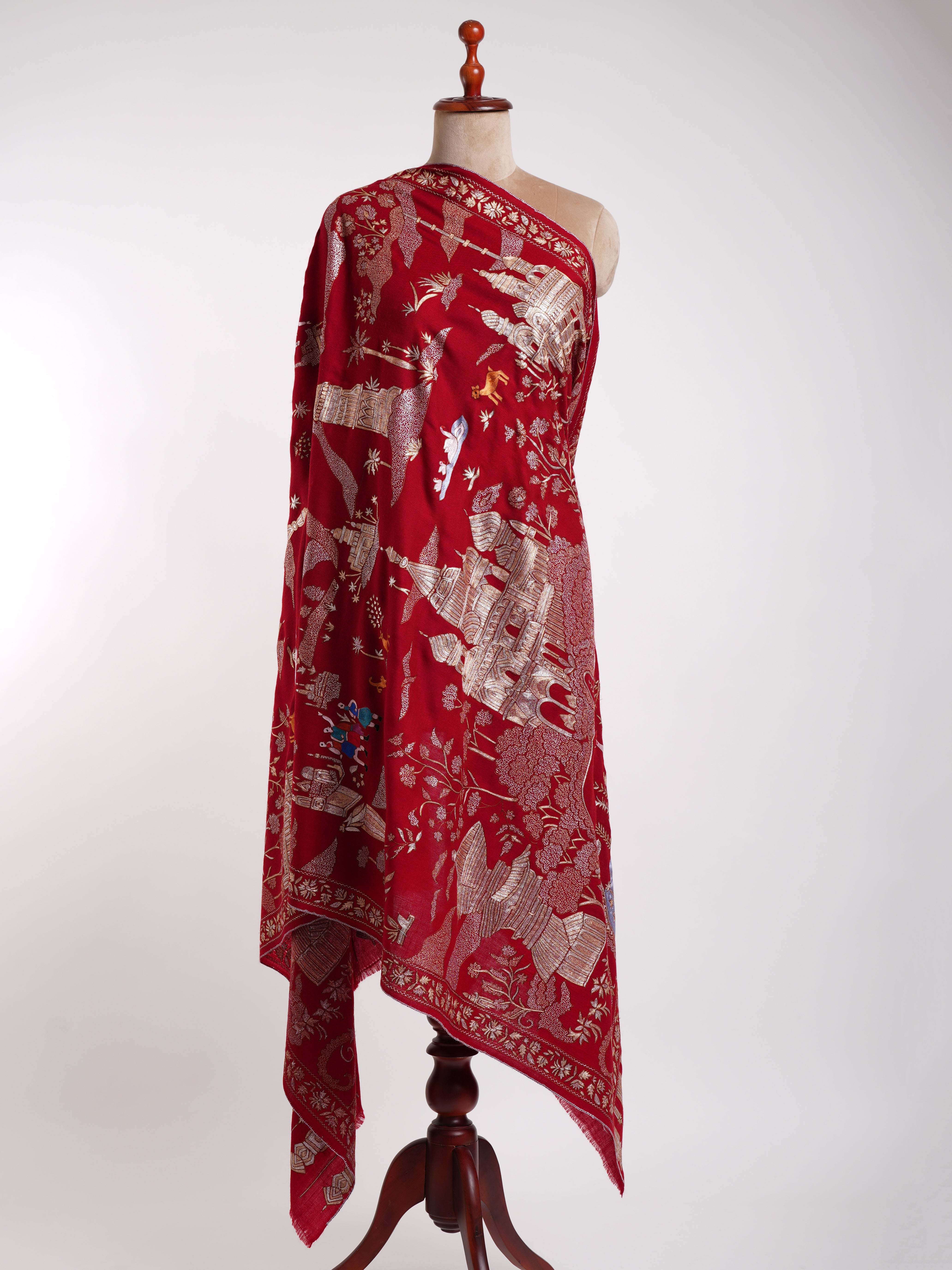 Gestickter Pashmina-Schal in Metallic-Rot von China Town