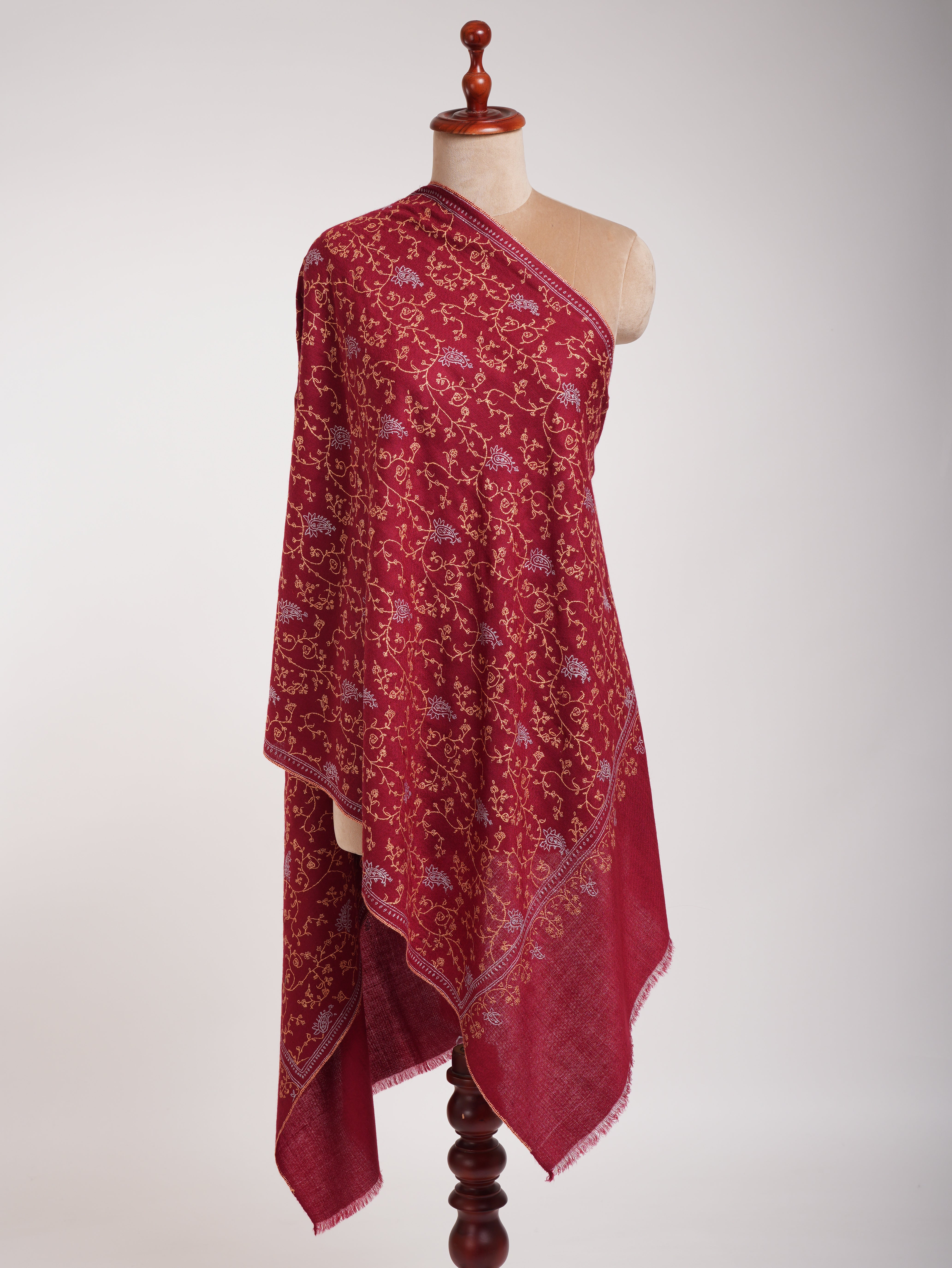 Red Sozni Embroidered Indian Cashmere Stole