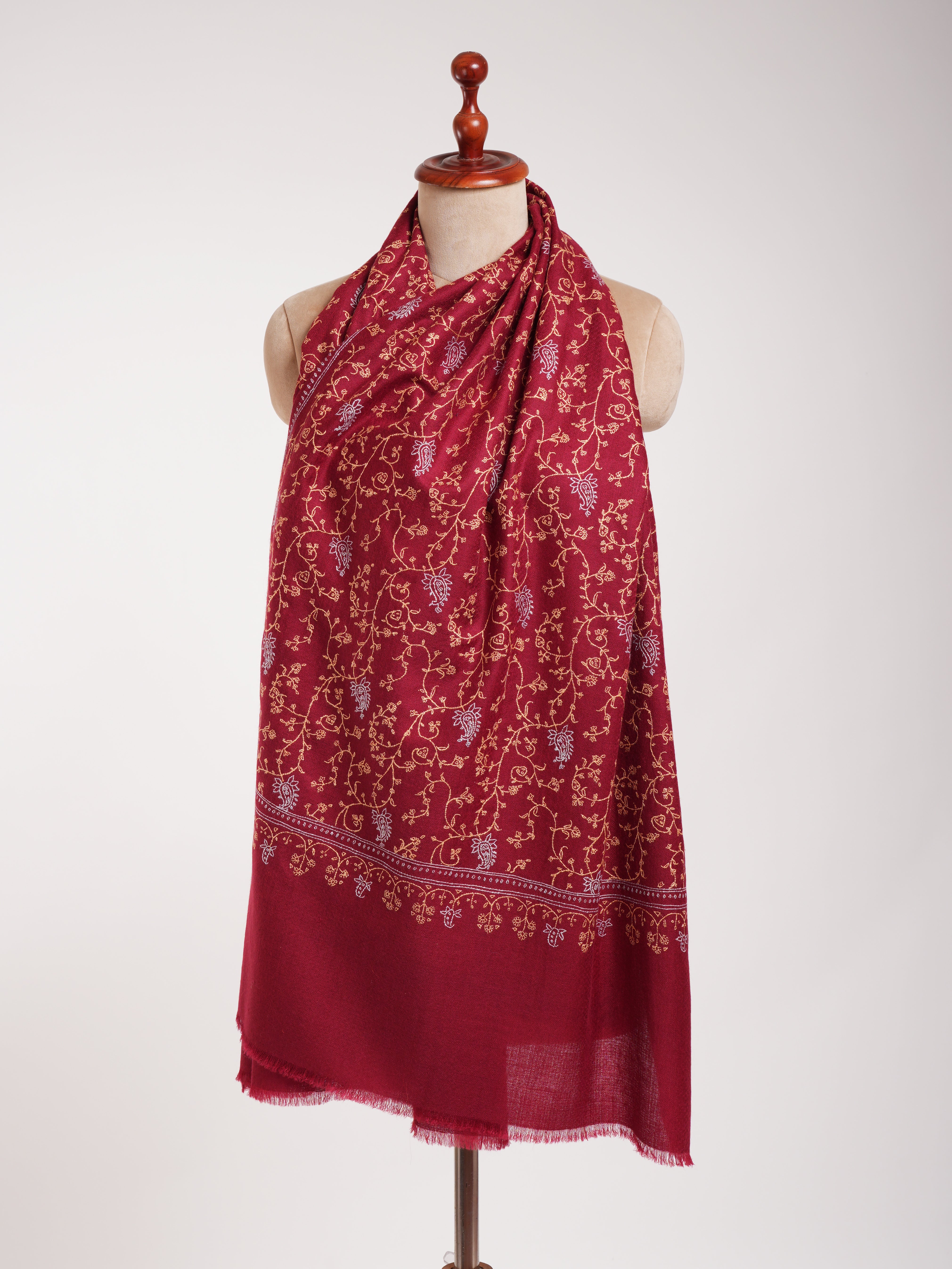 Red Sozni Embroidered Indian Cashmere Stole