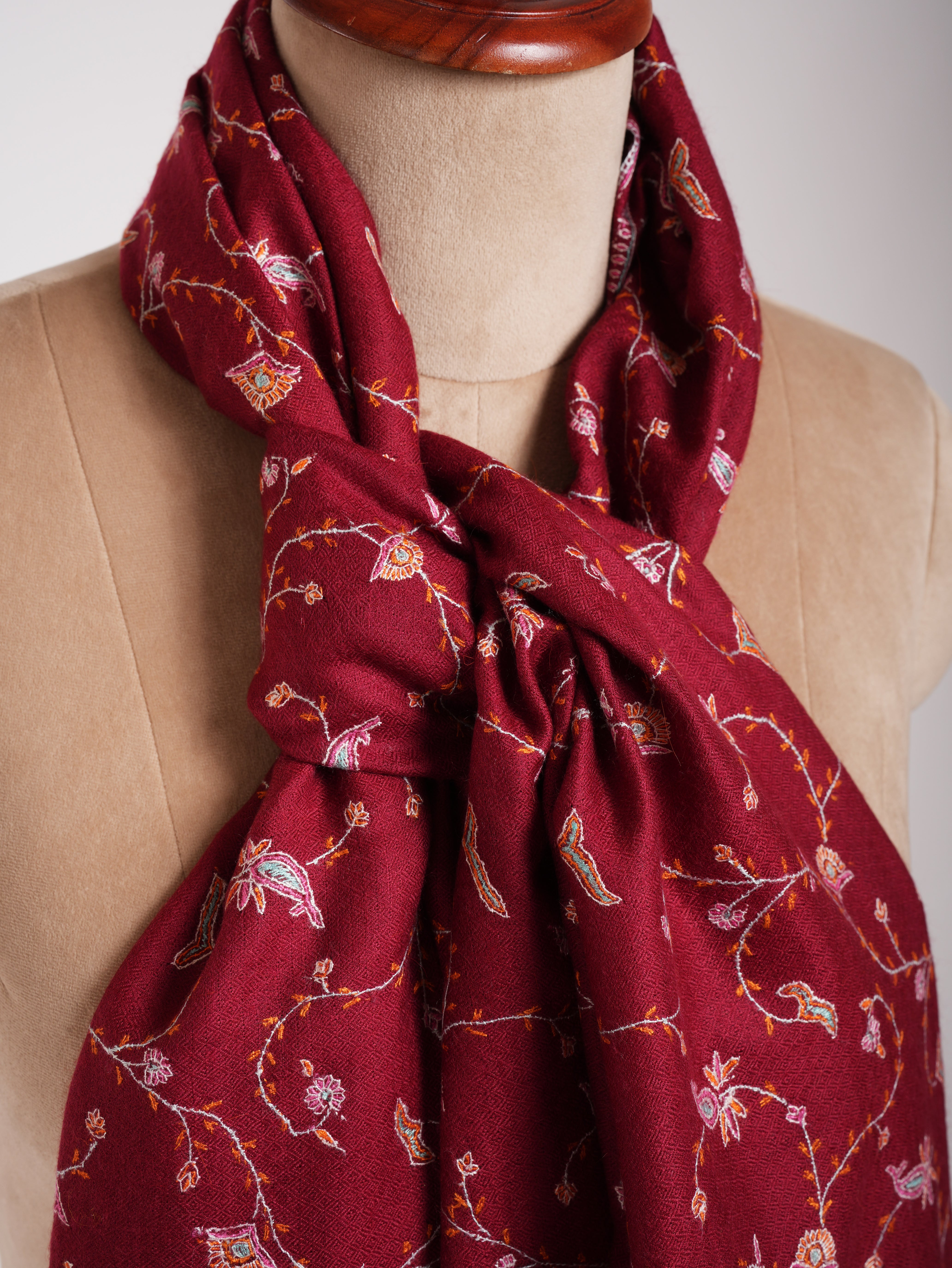 Red Sozni Embroidered Beautiful Cashmere Scarf