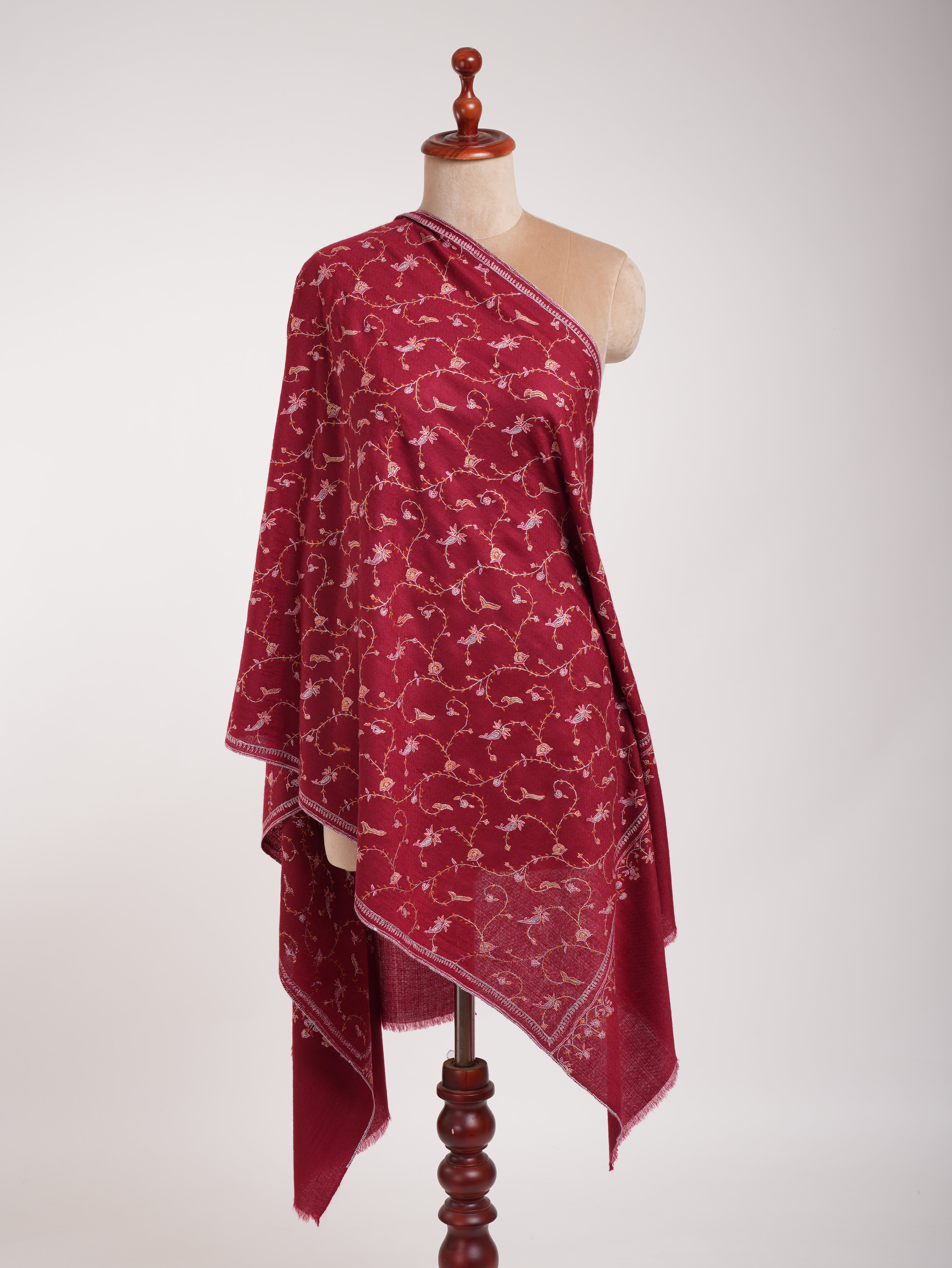 Red Sozni Embroidered Beautiful Cashmere Scarf