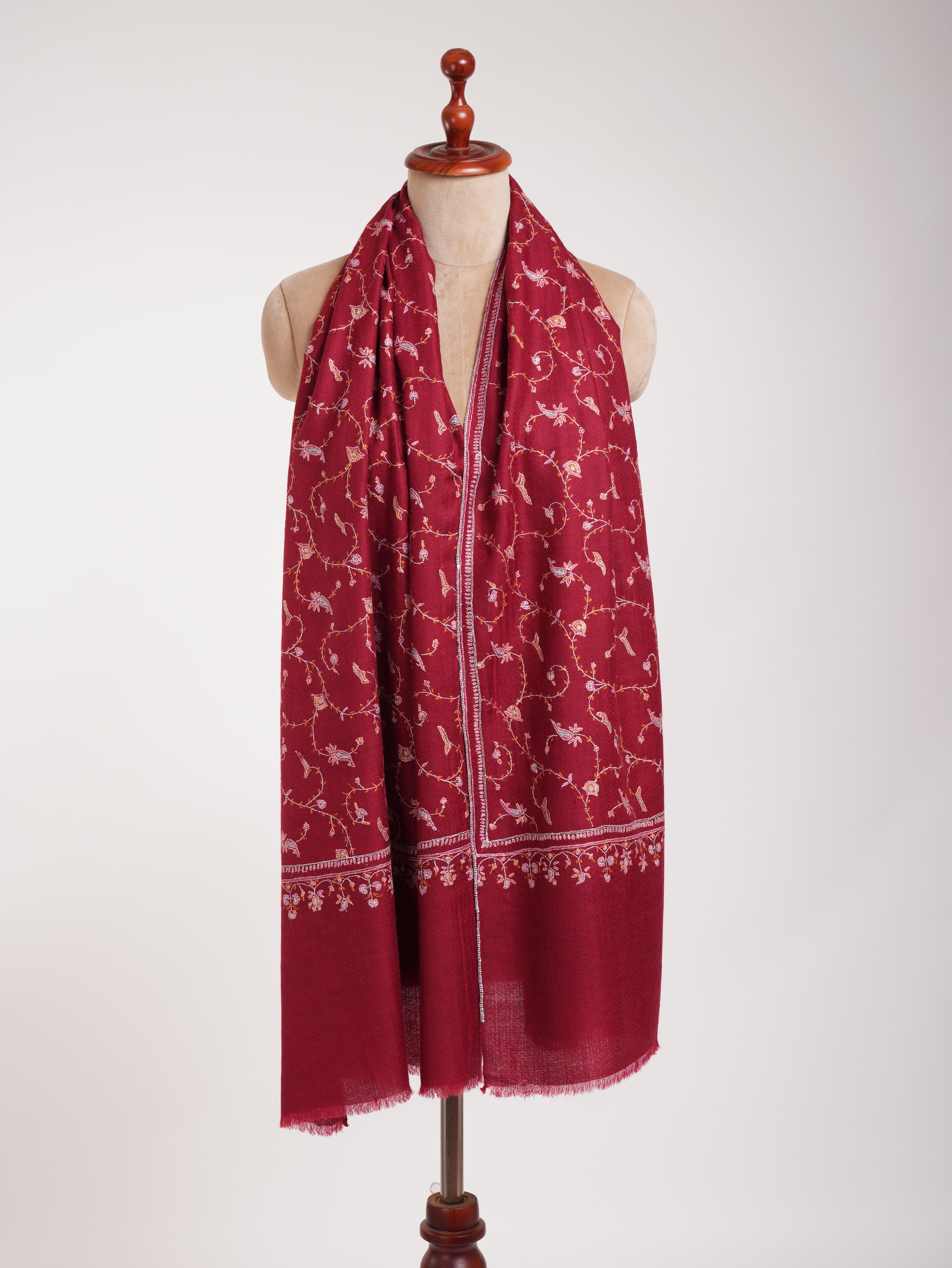 Red Sozni Embroidered Beautiful Cashmere Scarf