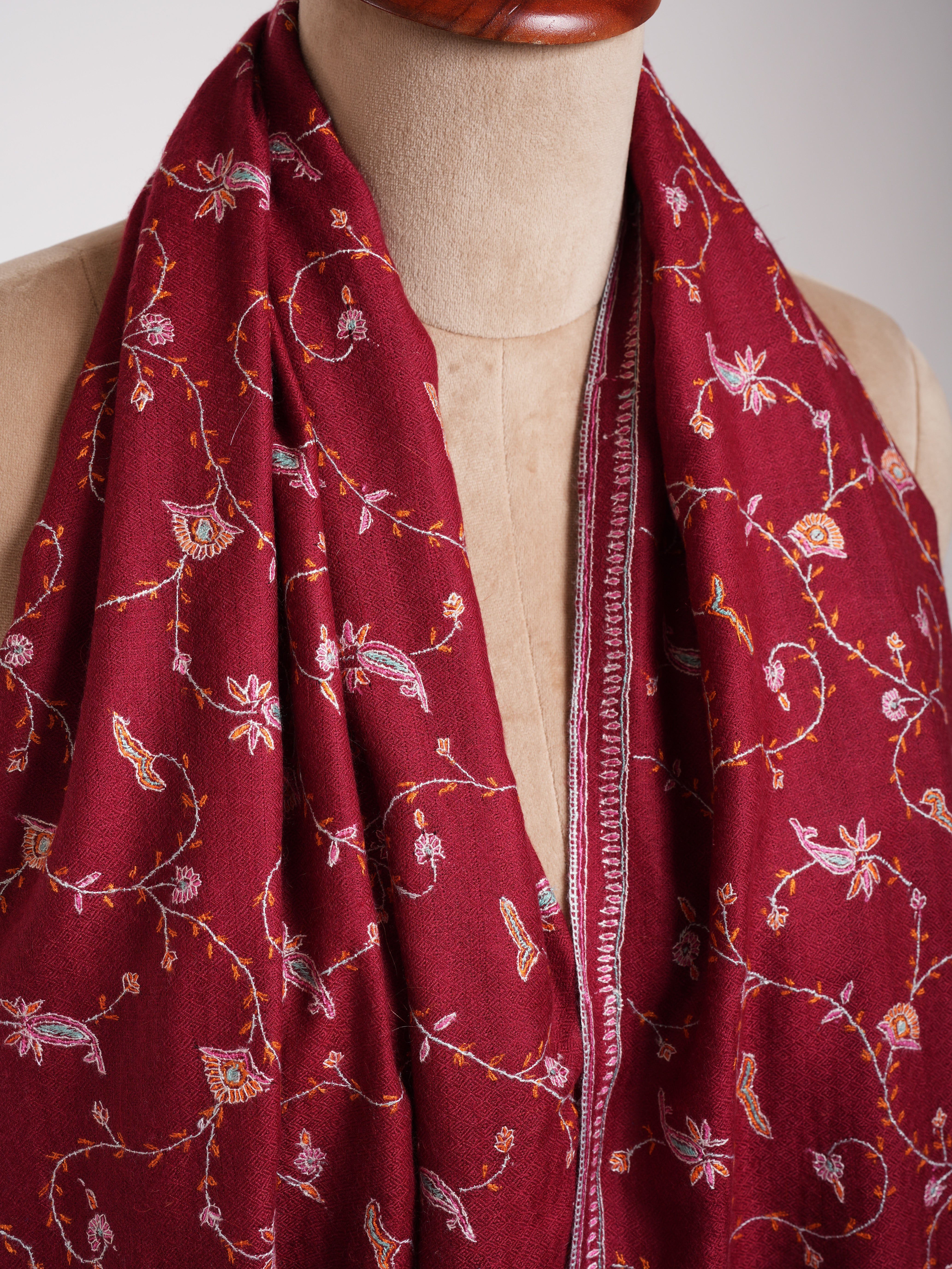 Red Sozni Embroidered Beautiful Cashmere Scarf