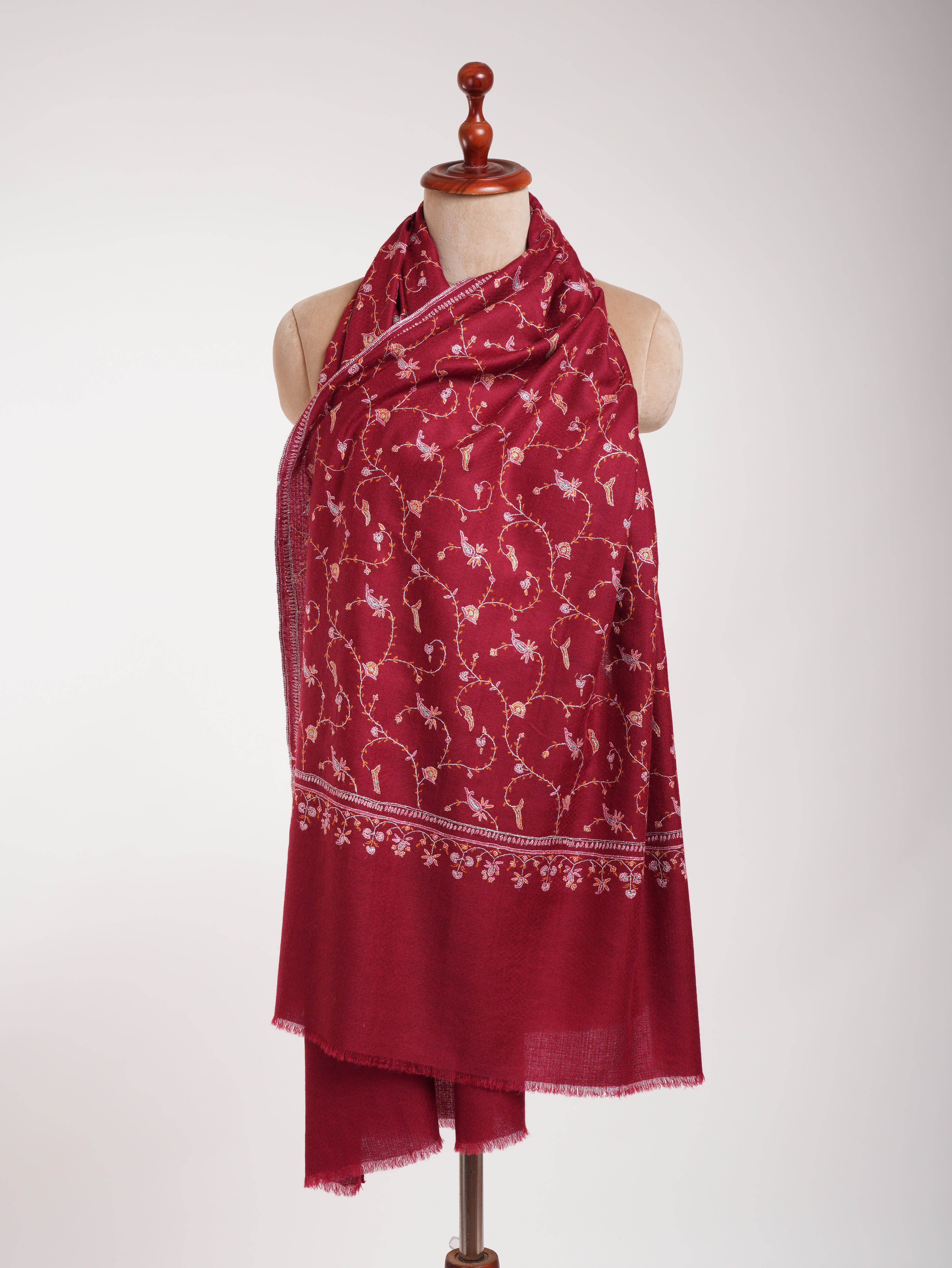 Red Sozni Embroidered Beautiful Cashmere Scarf