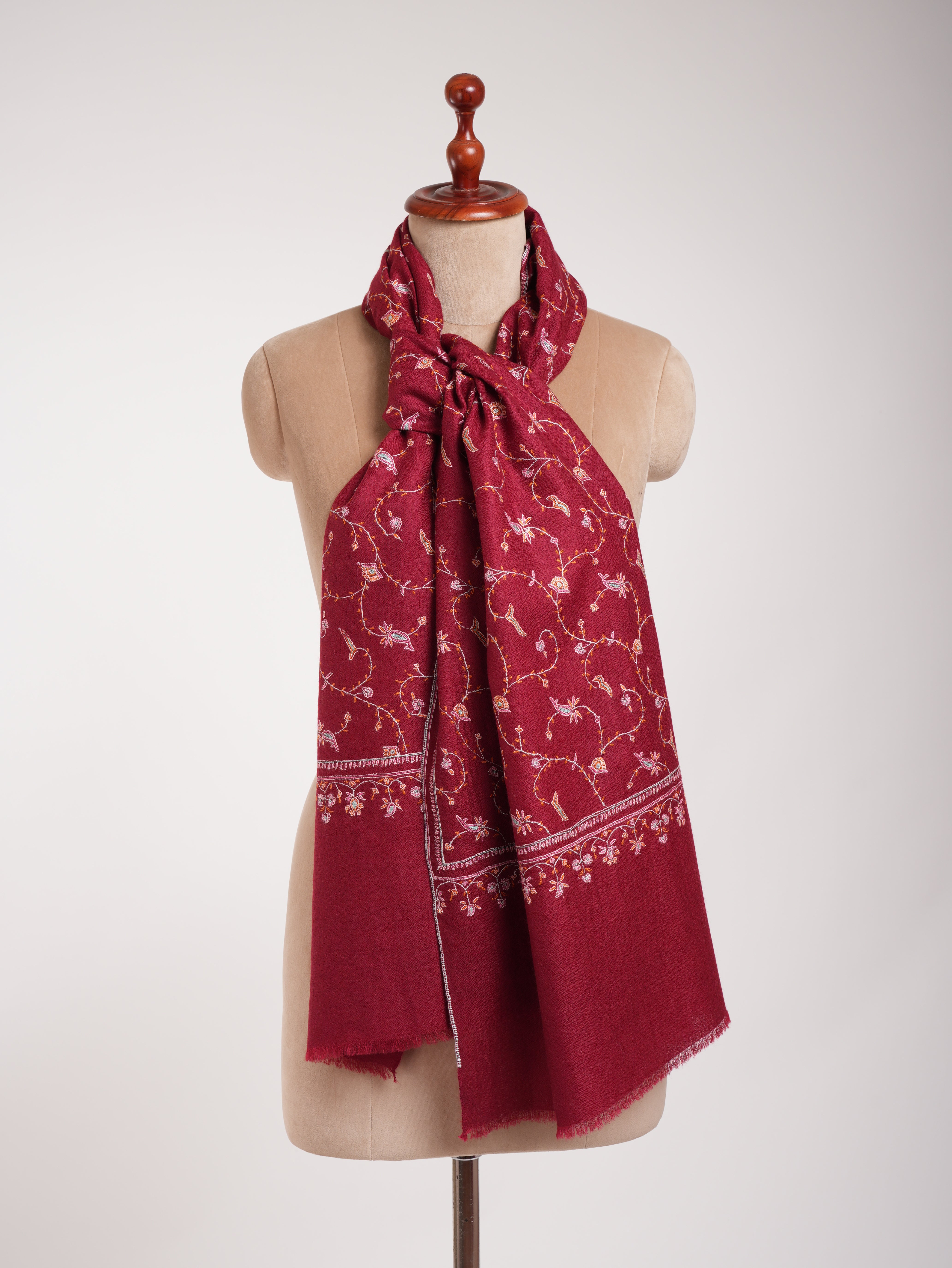 Red Sozni Embroidered Beautiful Cashmere Scarf