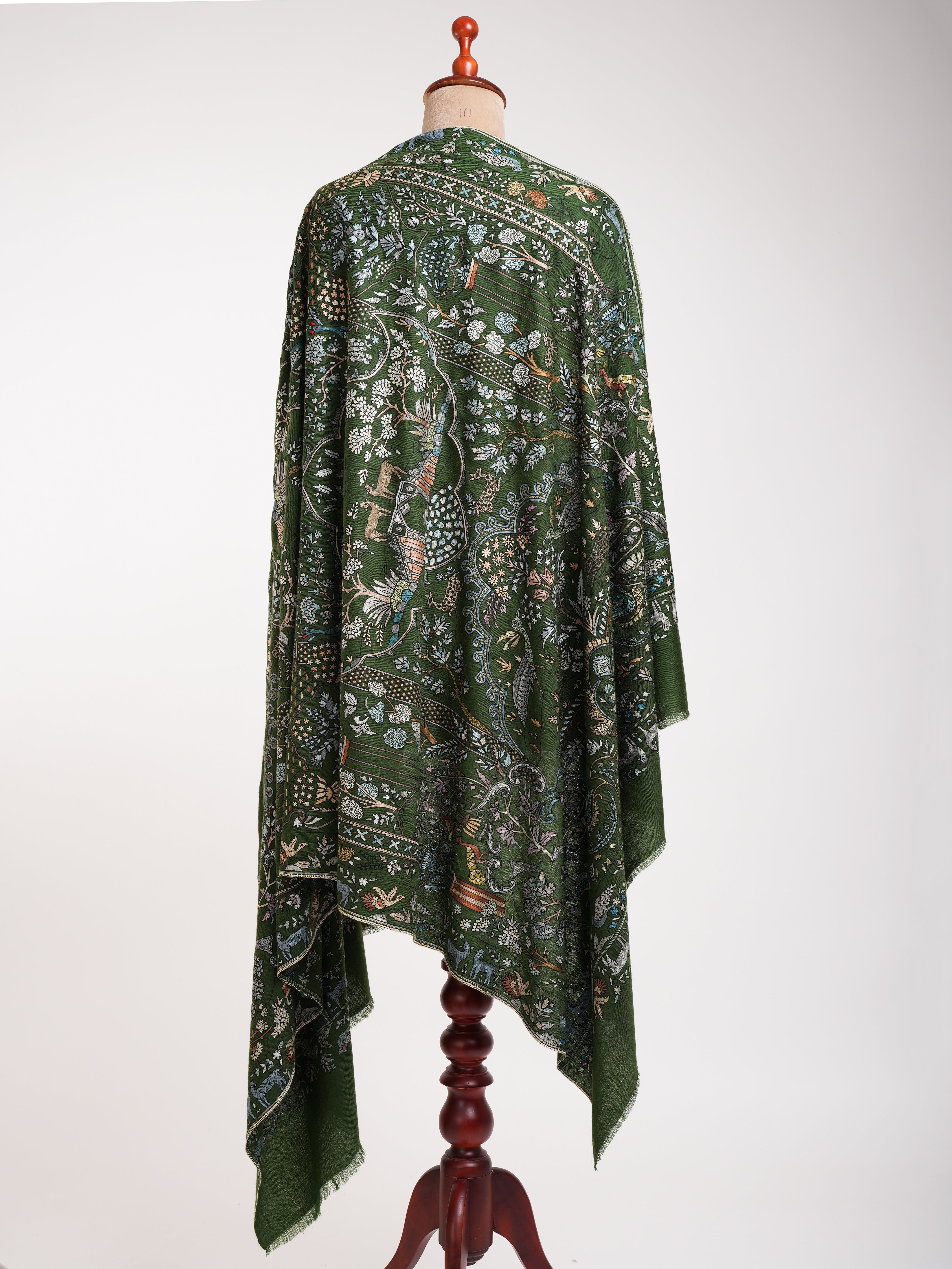 Handcrafted Indian Pashmina Embroidered Shawl in Green