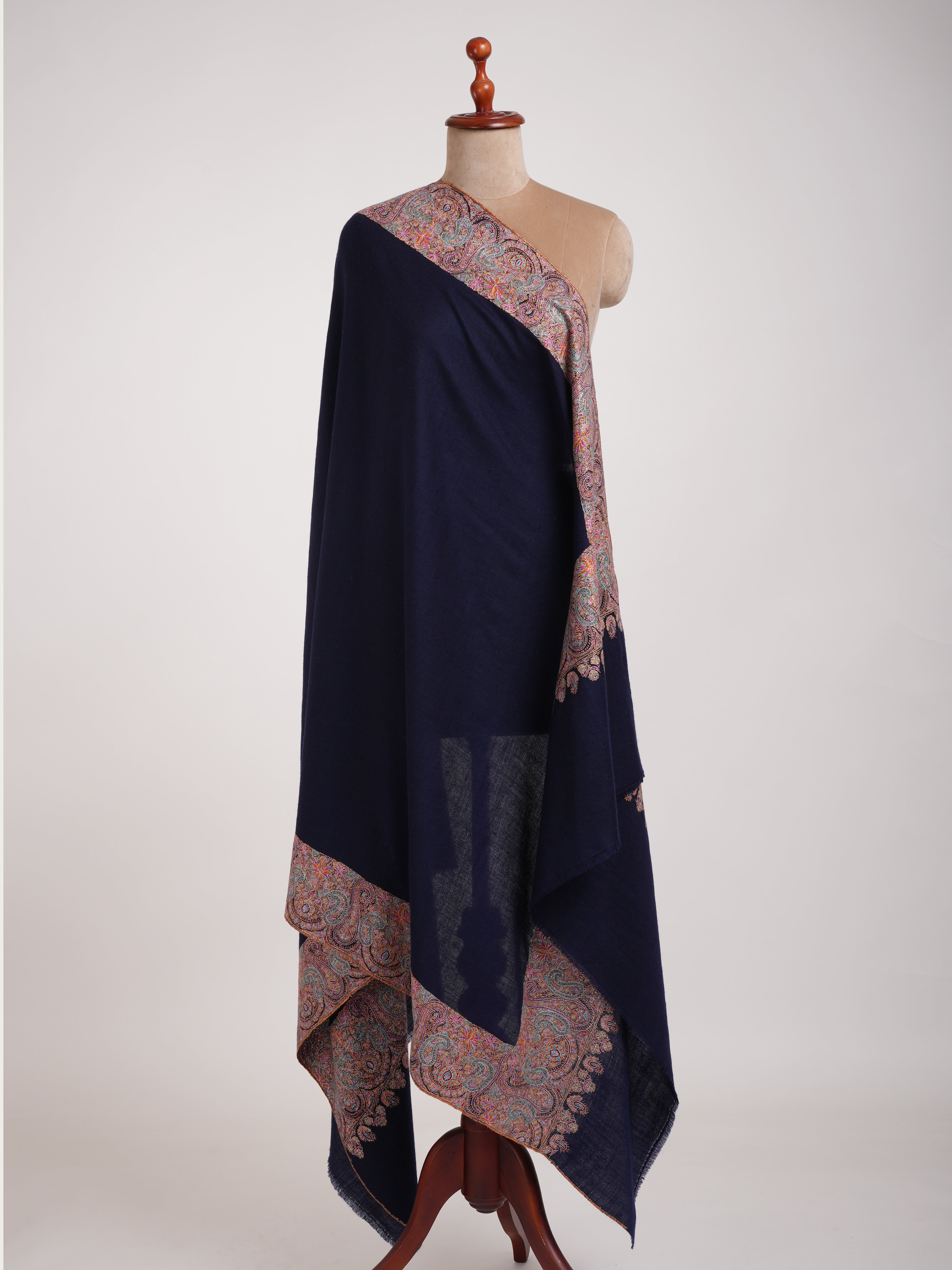 Traditional Kalanndaur Dark Blue Sozni Embroidered Shawl