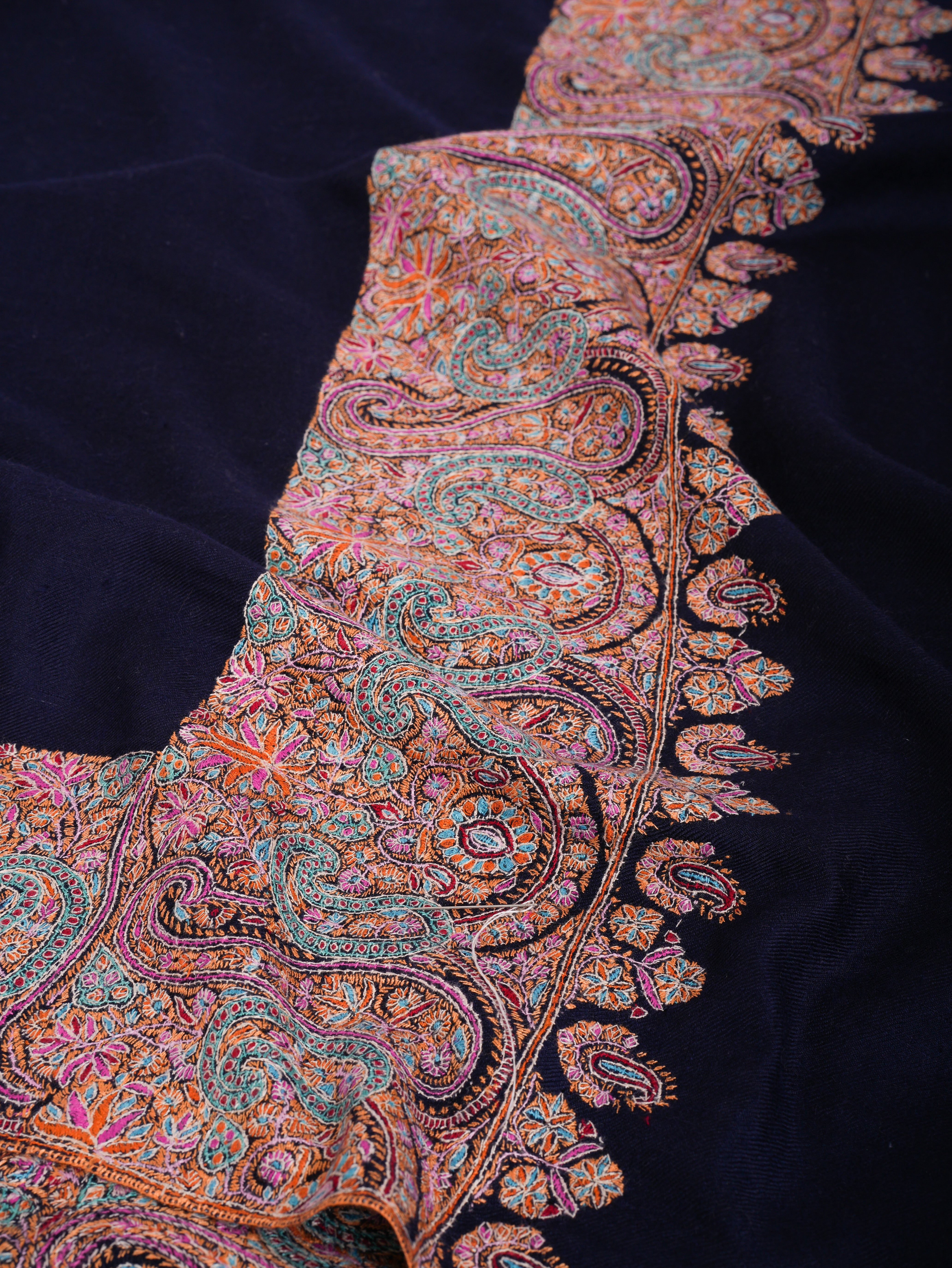 Traditional Kalanndaur Dark Blue Sozni Embroidered Shawl