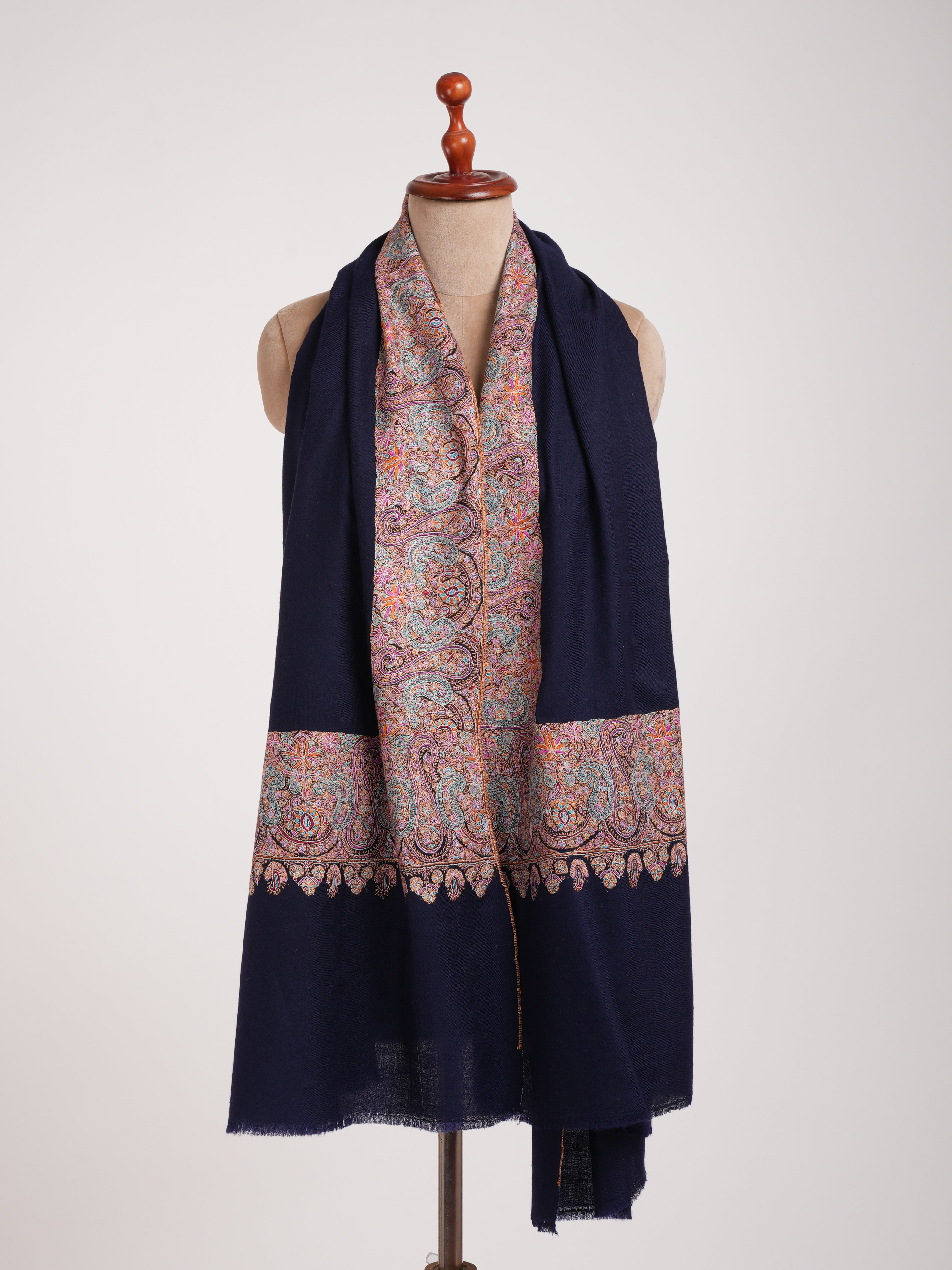 Traditional Kalanndaur Dark Blue Sozni Embroidered Shawl