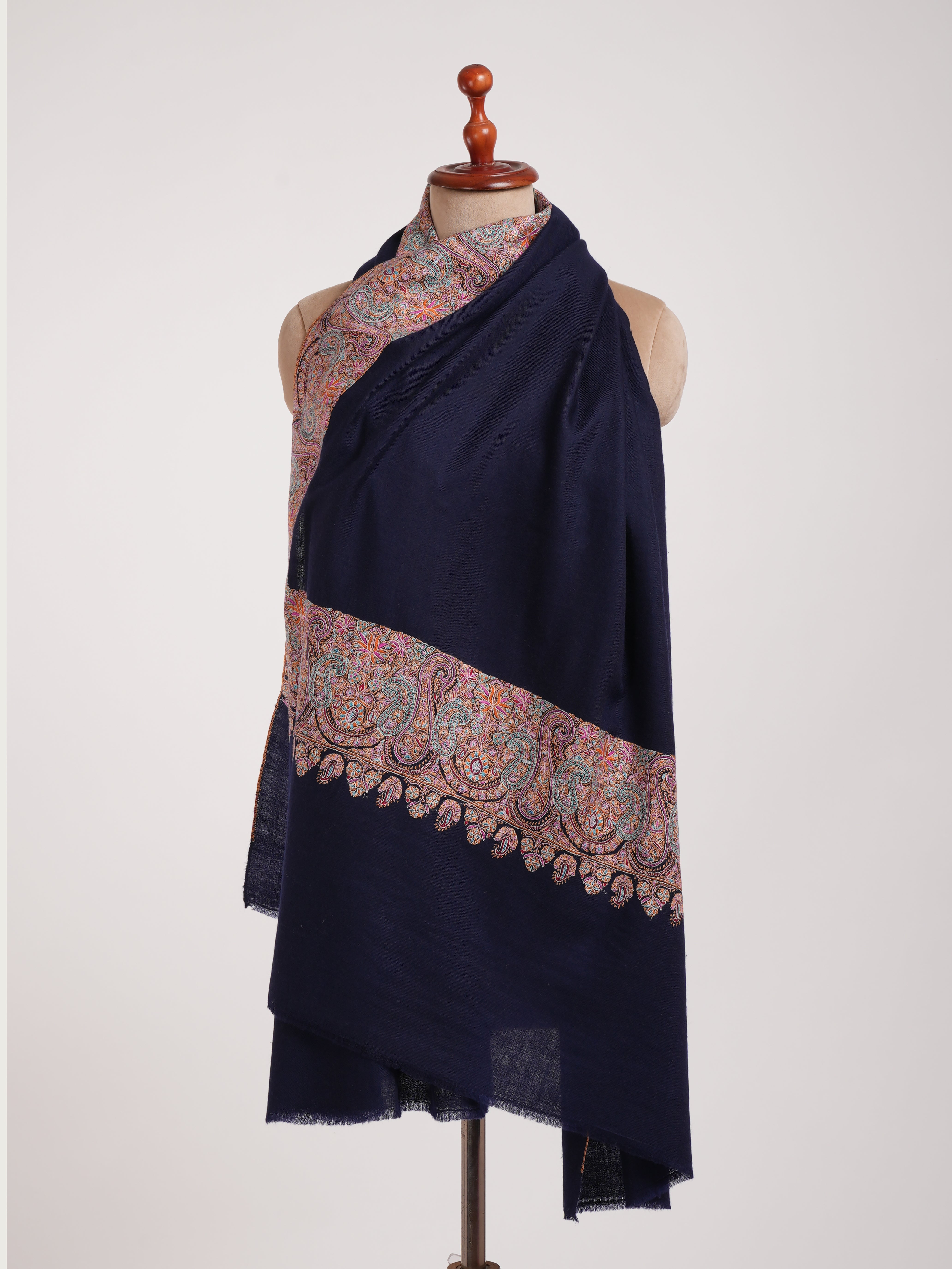 Traditional Kalanndaur Dark Blue Sozni Embroidered Shawl