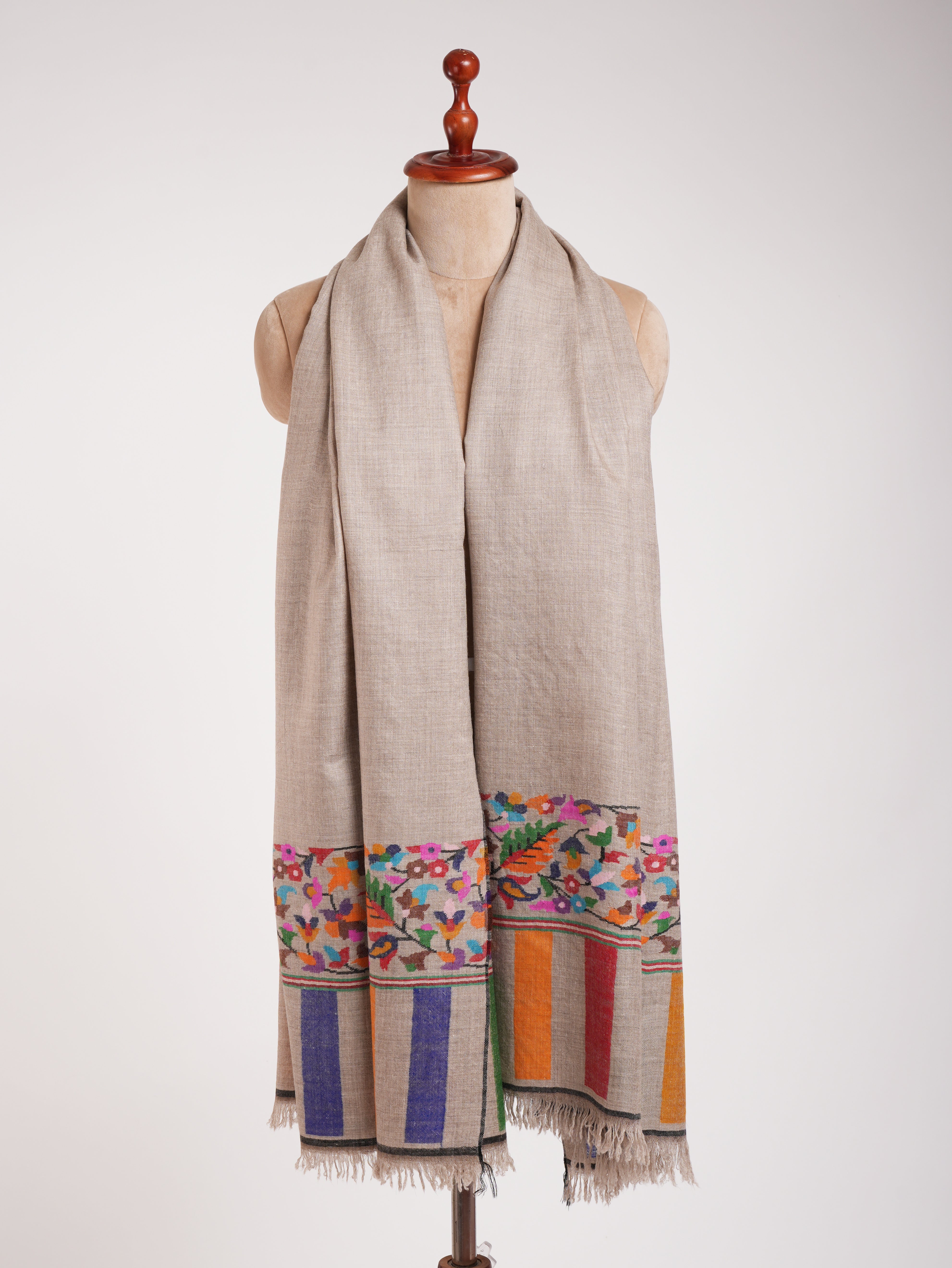 Grey Multicolor Handwoven Kani Pashmina Shawl