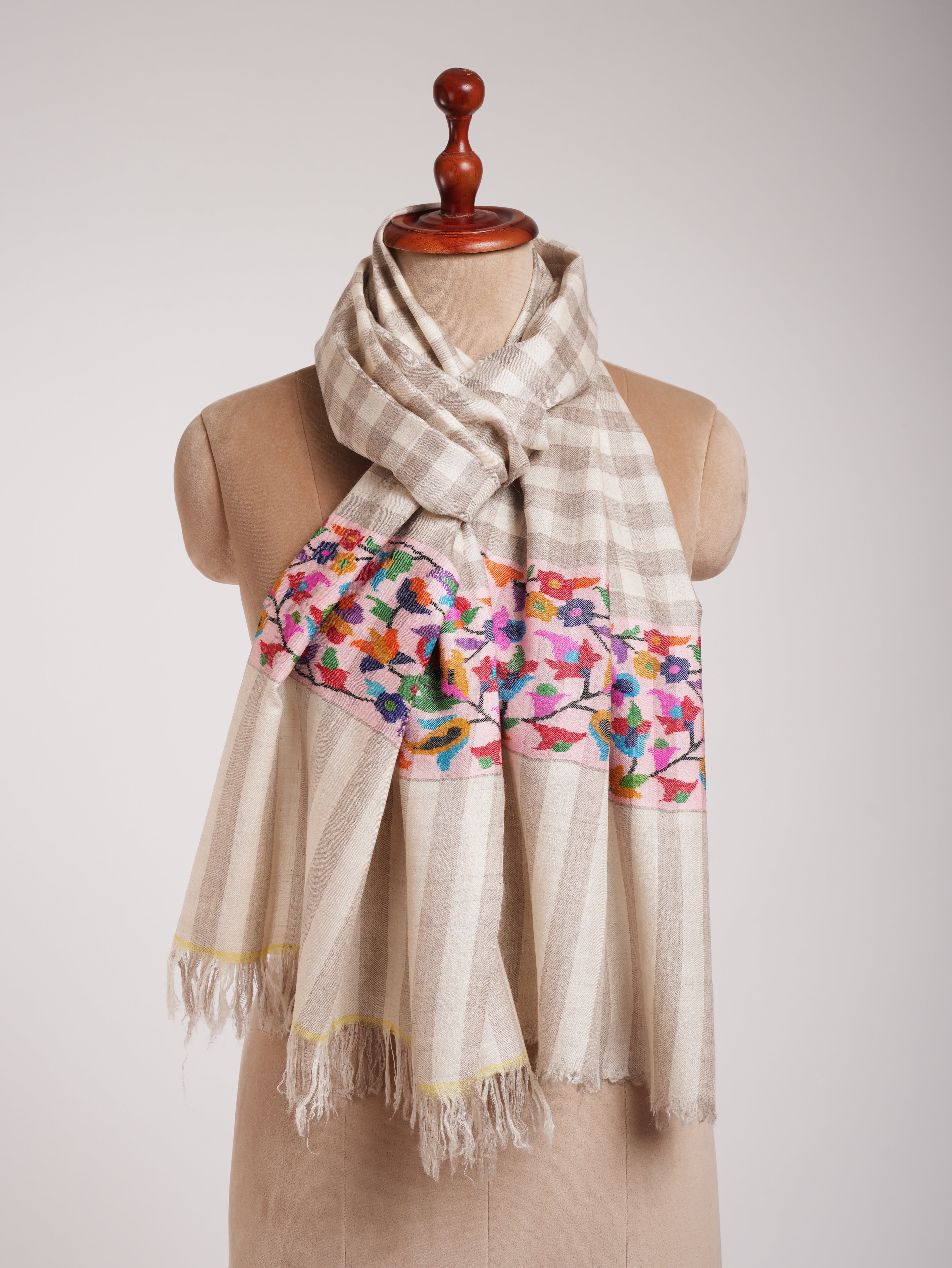 Zati and White Handwoven Multicolor Kani Pashmina Stole