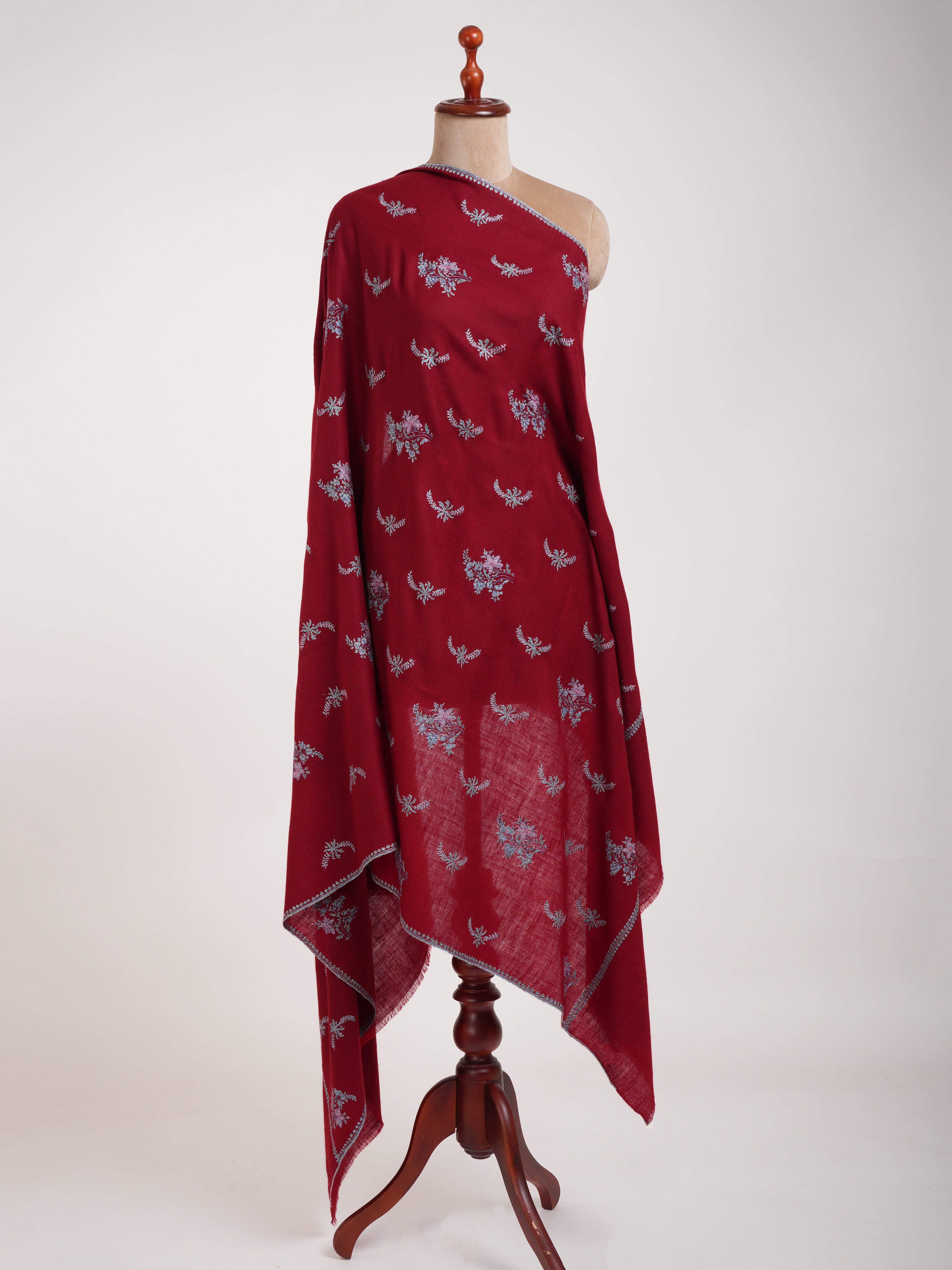 Booti Sozni Embroidered Red Kashmiri Pashmina Shawl