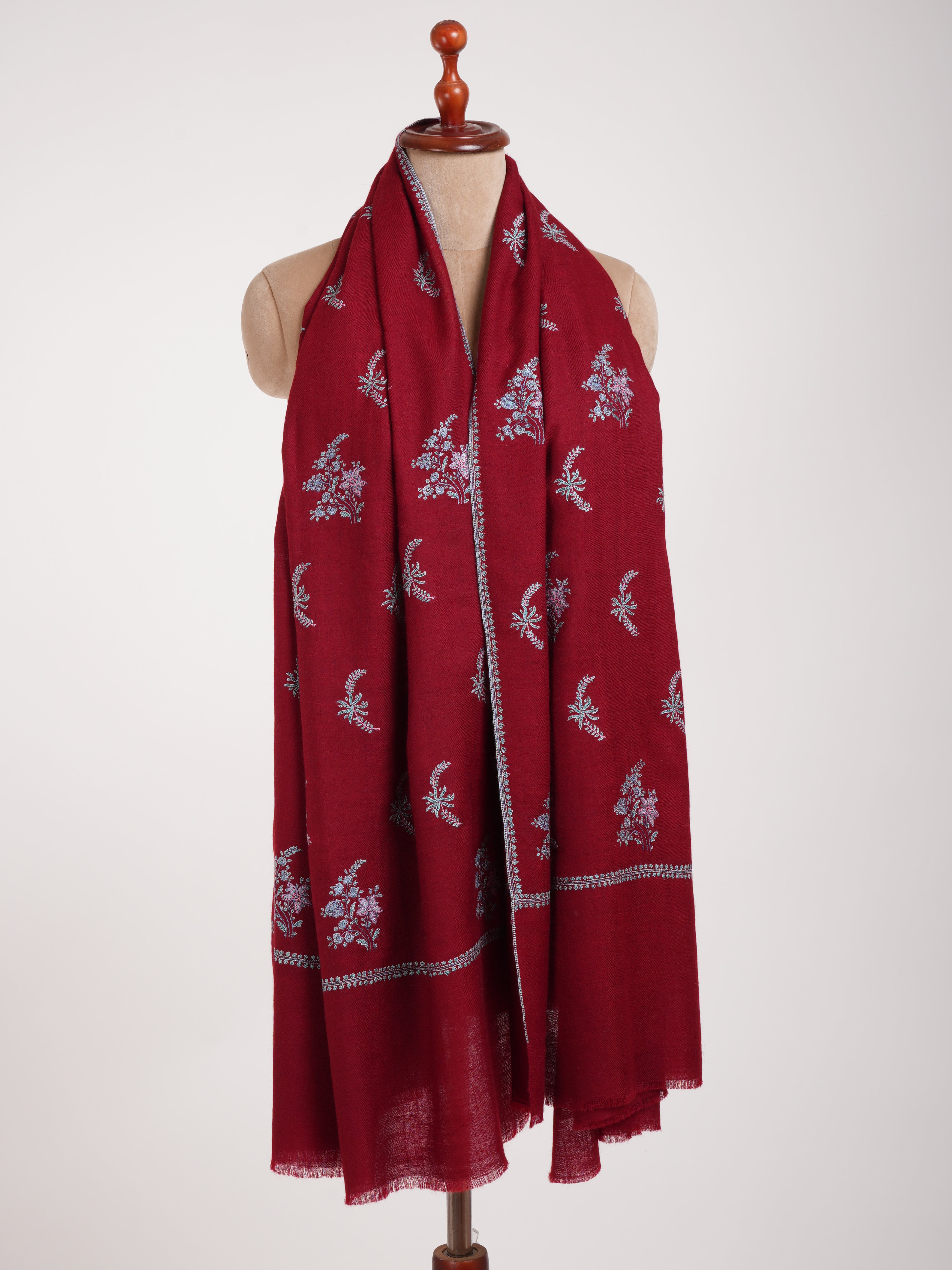 Booti Sozni Embroidered Red Kashmiri Pashmina Shawl