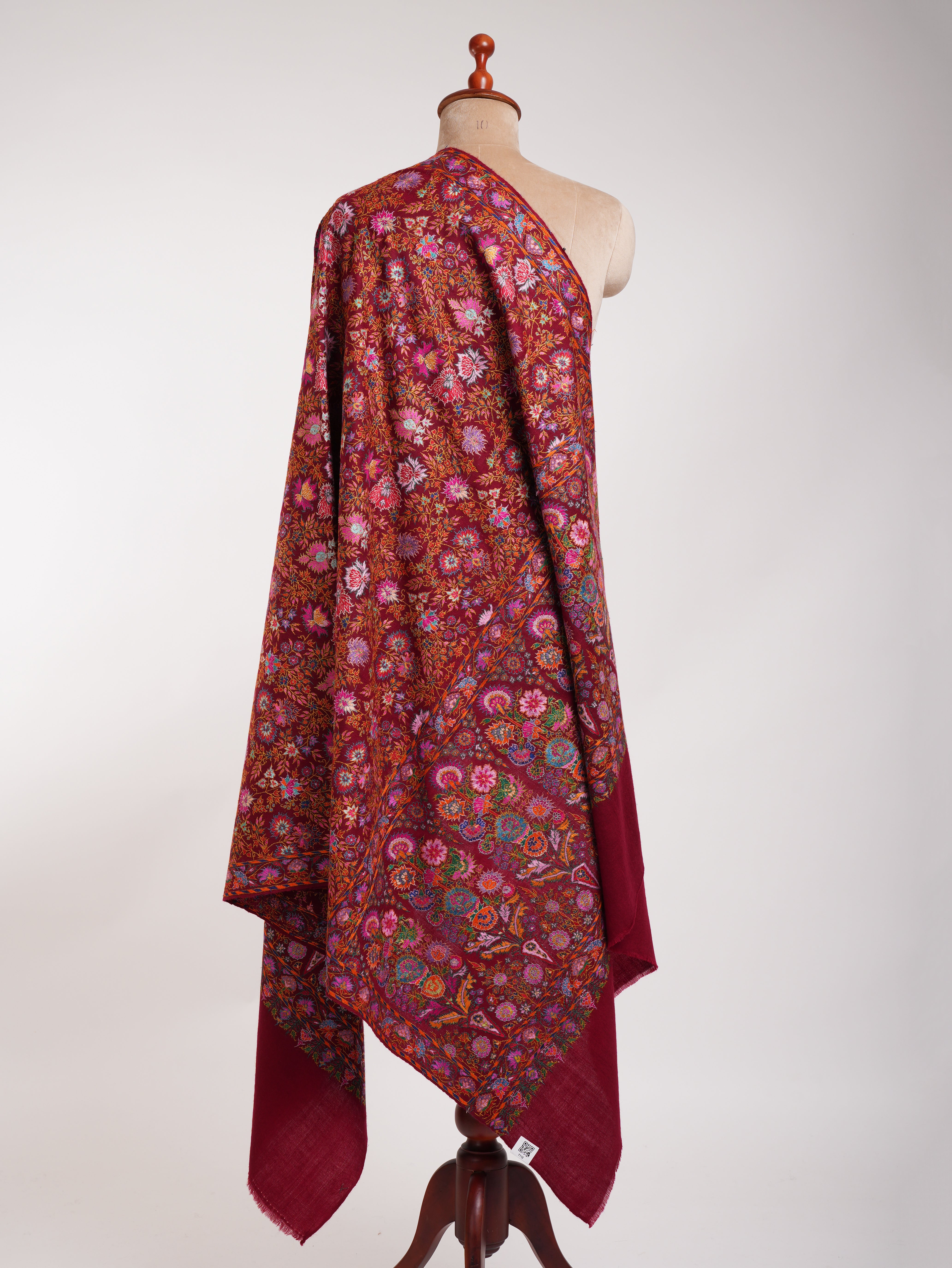 Châle Jamavar exclusif Pashmina brodé à la main marron