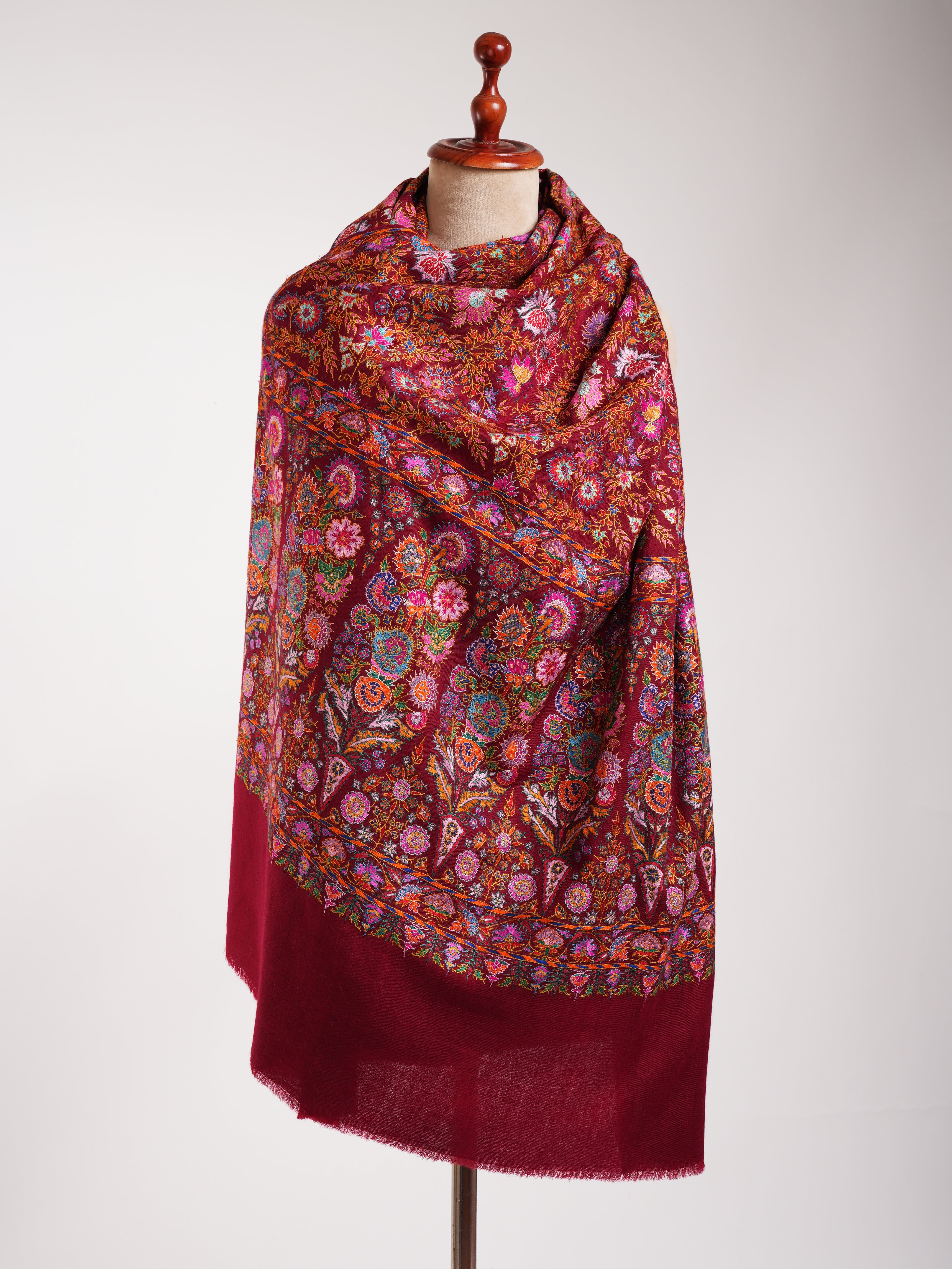 Châle Jamavar exclusif Pashmina brodé à la main marron