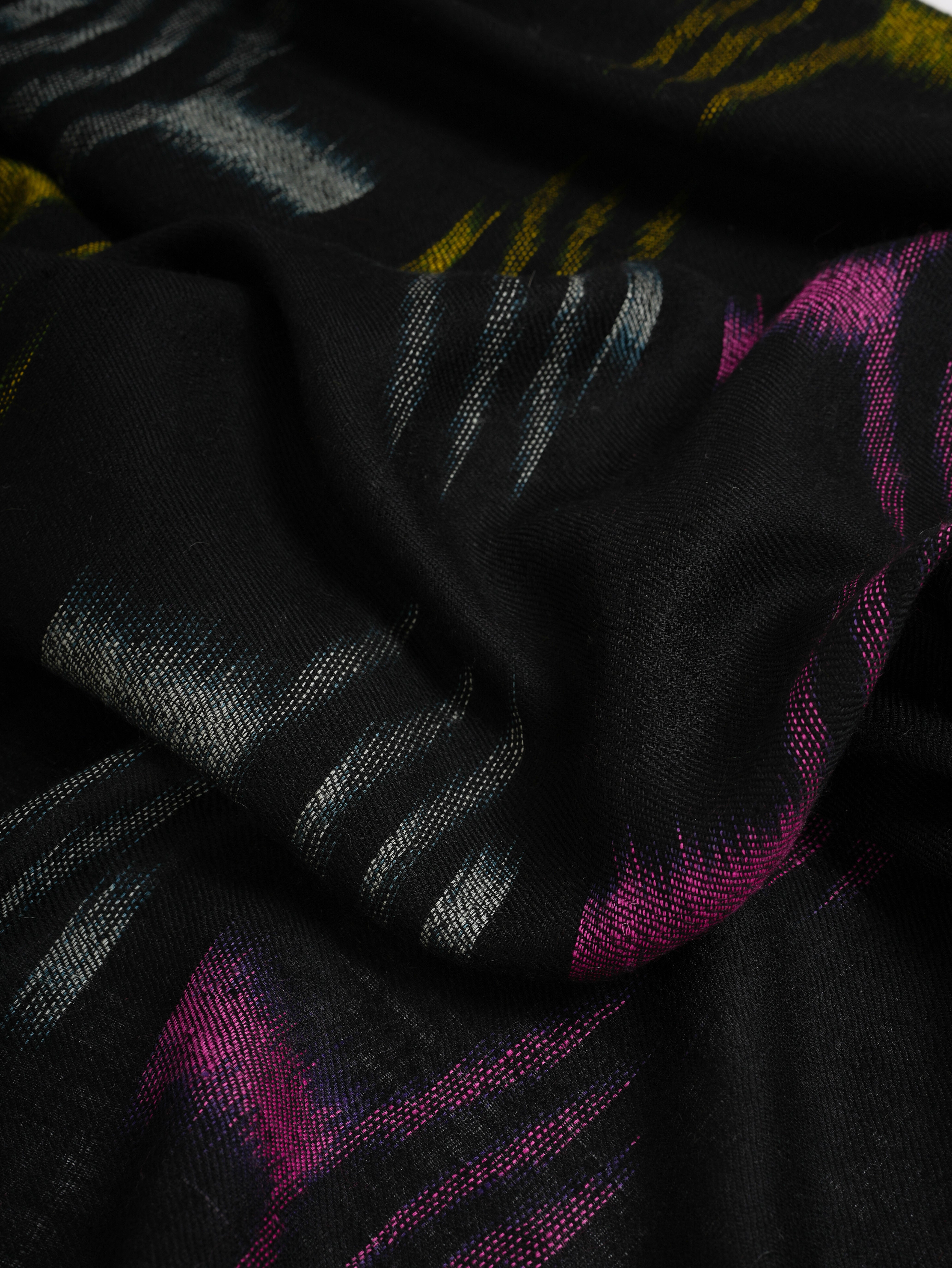 Space Dye Ikat Handloomed Black Cashmere Scarf