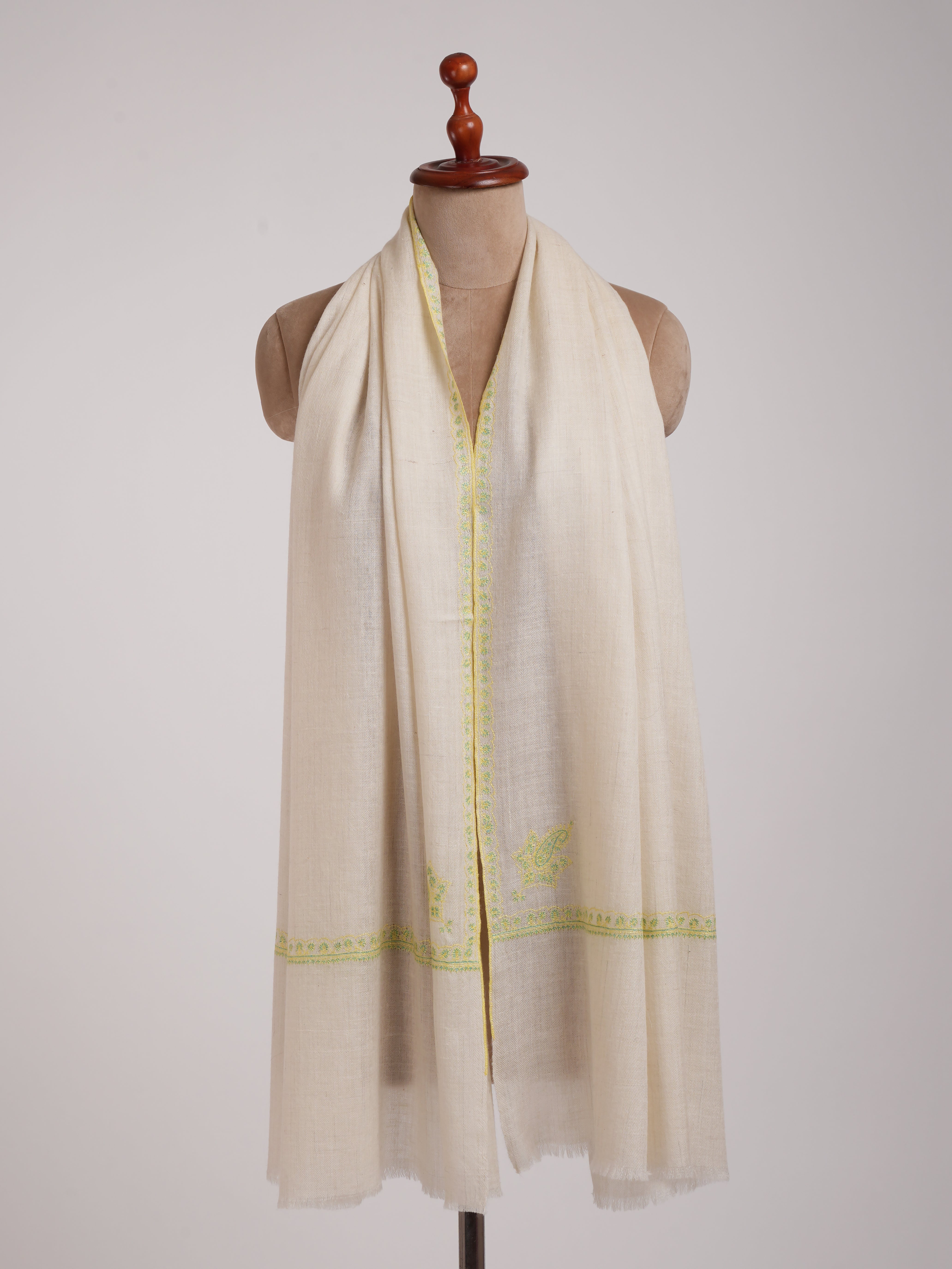 Ivory Handstitched Baildar Cashmere Pashmina Wrap