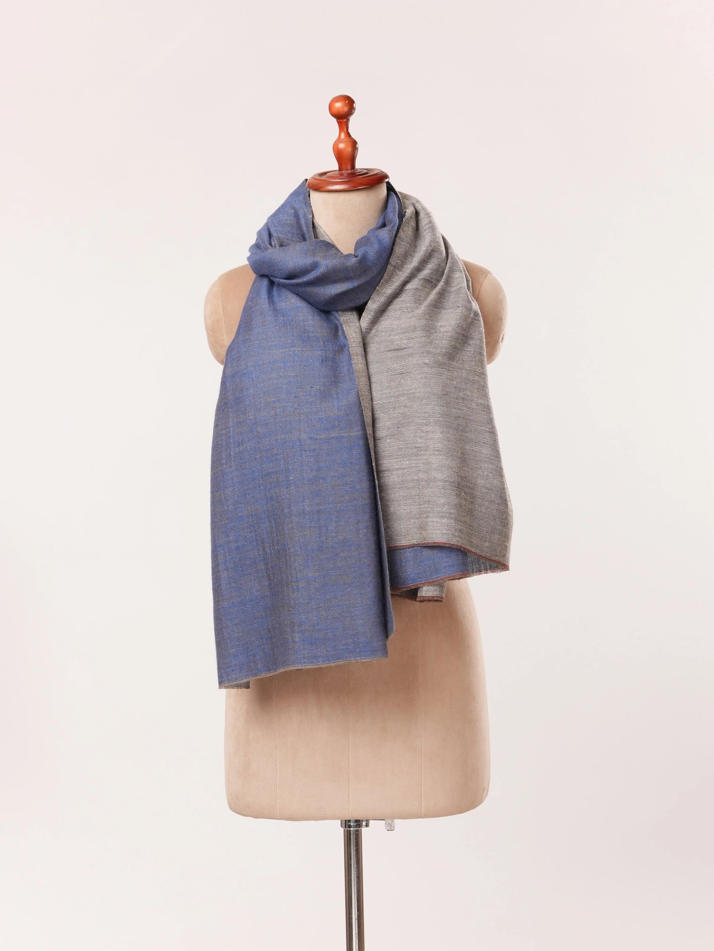 Handspun Kashmiri Dual Shade Handwoven Pure Pashmina Shawl in Blue and Grey Shahkaar.com