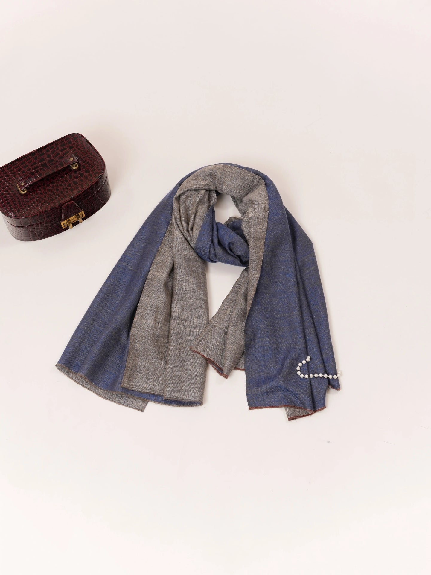 Handspun Kashmiri Dual Shade Handwoven Pure Pashmina Shawl in Blue and Grey Shahkaar.com