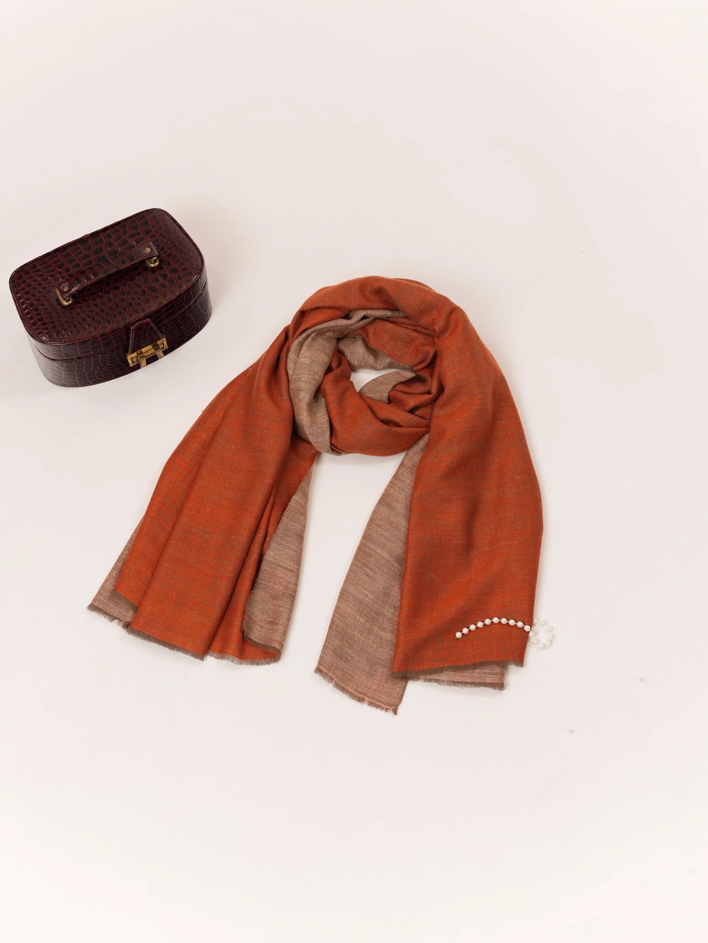 Dual Shade Handspun Handwoven Rust and Beige Handwoven Kashmiri Plain Pashmina Shawl Dual Shade Handspun Handwoven Rust and Beige Handwoven Kashmiri Plain Pashmina Shawl Shahkaar.com