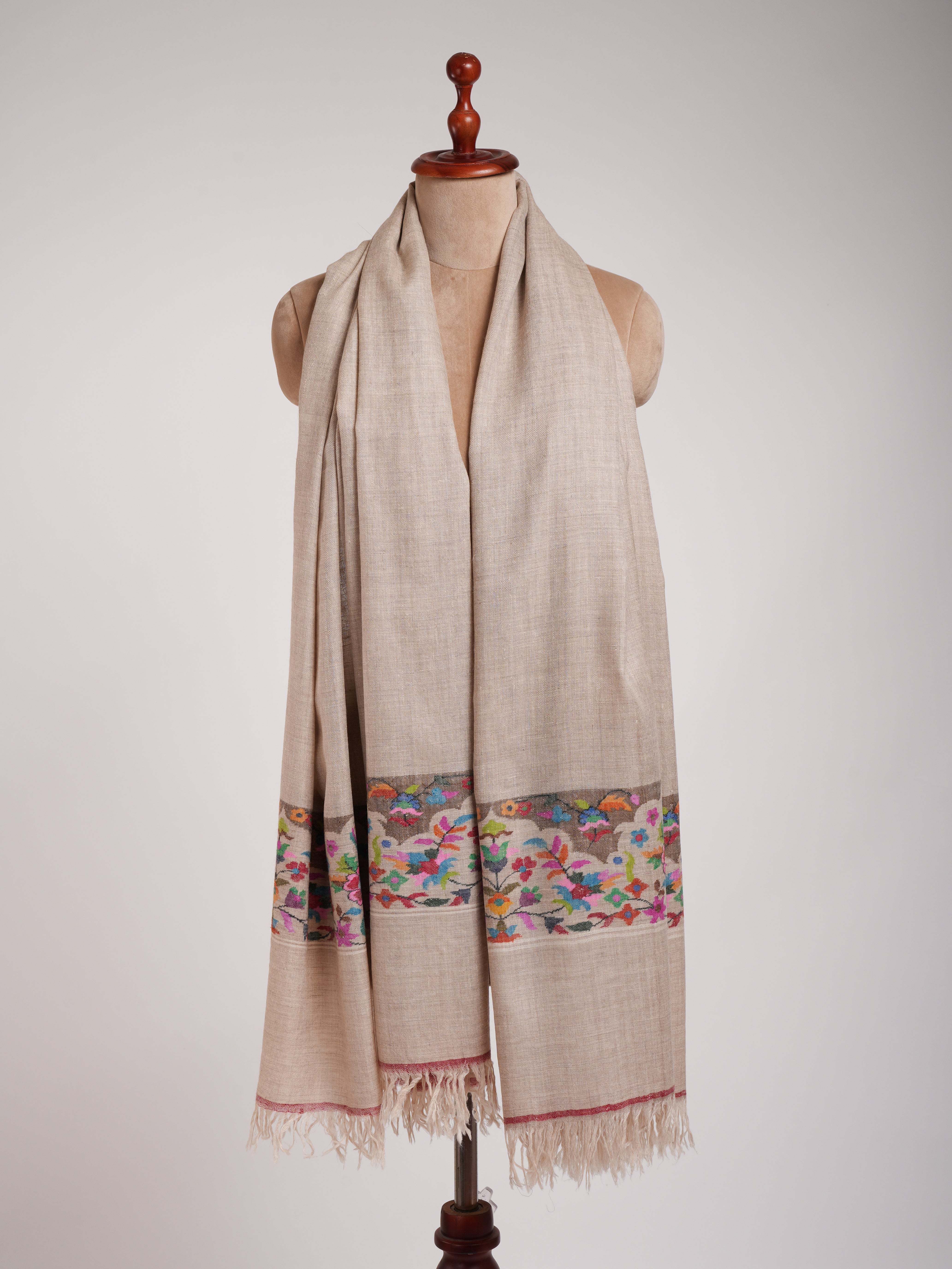 Natural Grey Palla Kani Kashmiri Pashmina Shawls