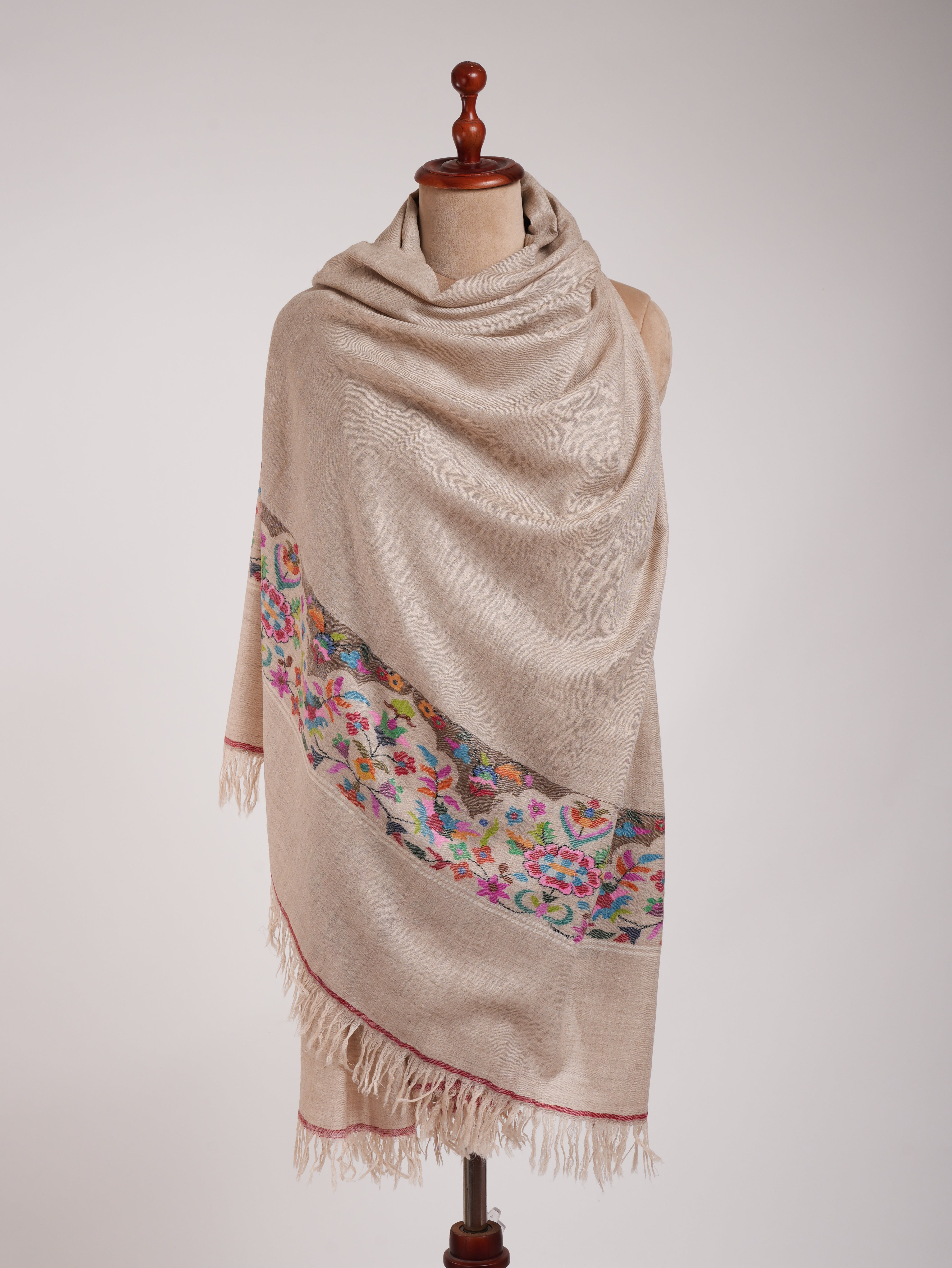 Natural Grey Palla Kani Kashmiri Pashmina Shawls