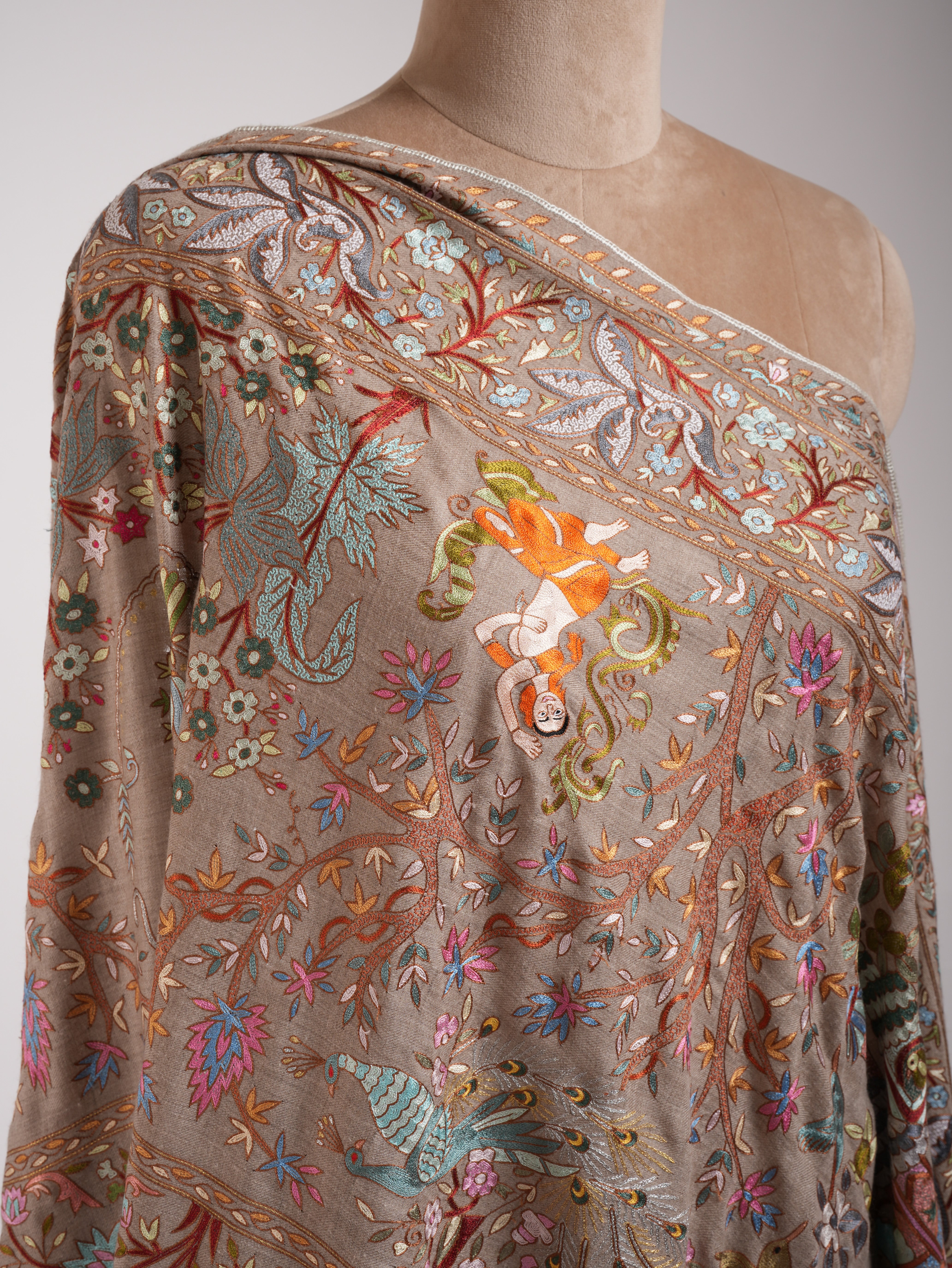 Zari Embroidered Beige Artistic Cashmere Pashmina Shawl