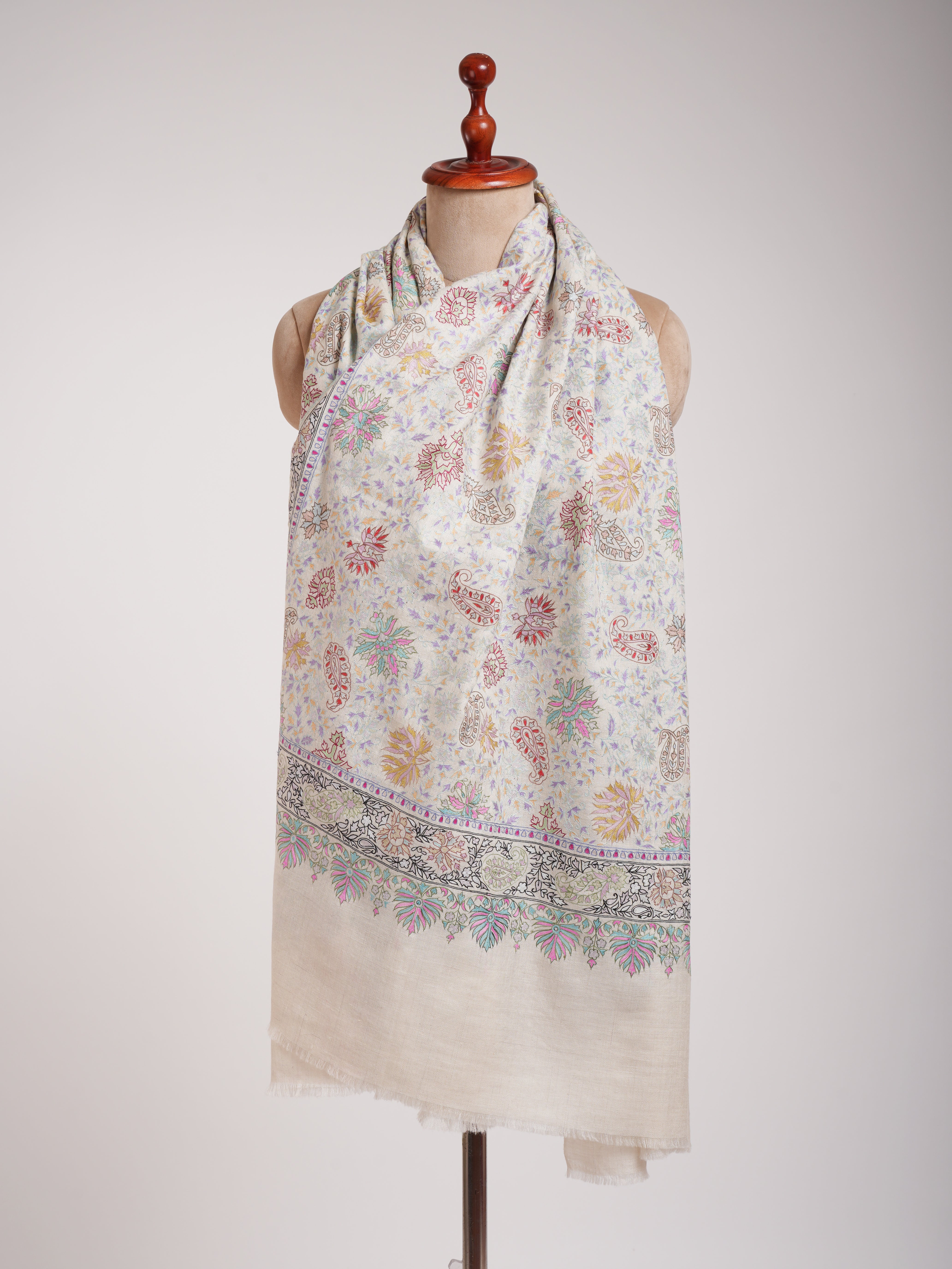 Ivory Original Indian Pashmina Wrap with Hand Embroidery