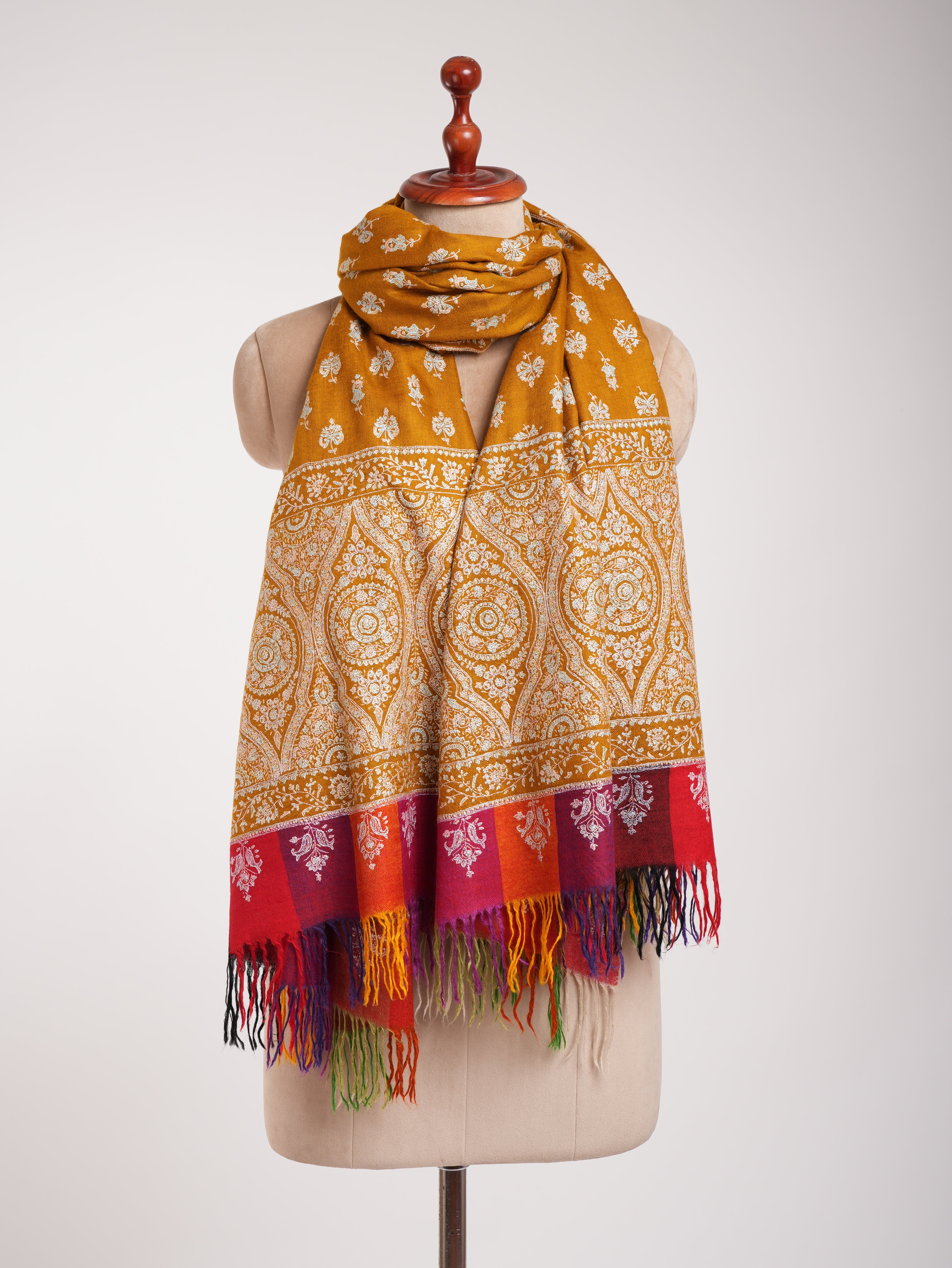 Royal Mustard Handmade Indian Pashmina Embroidered Shawl