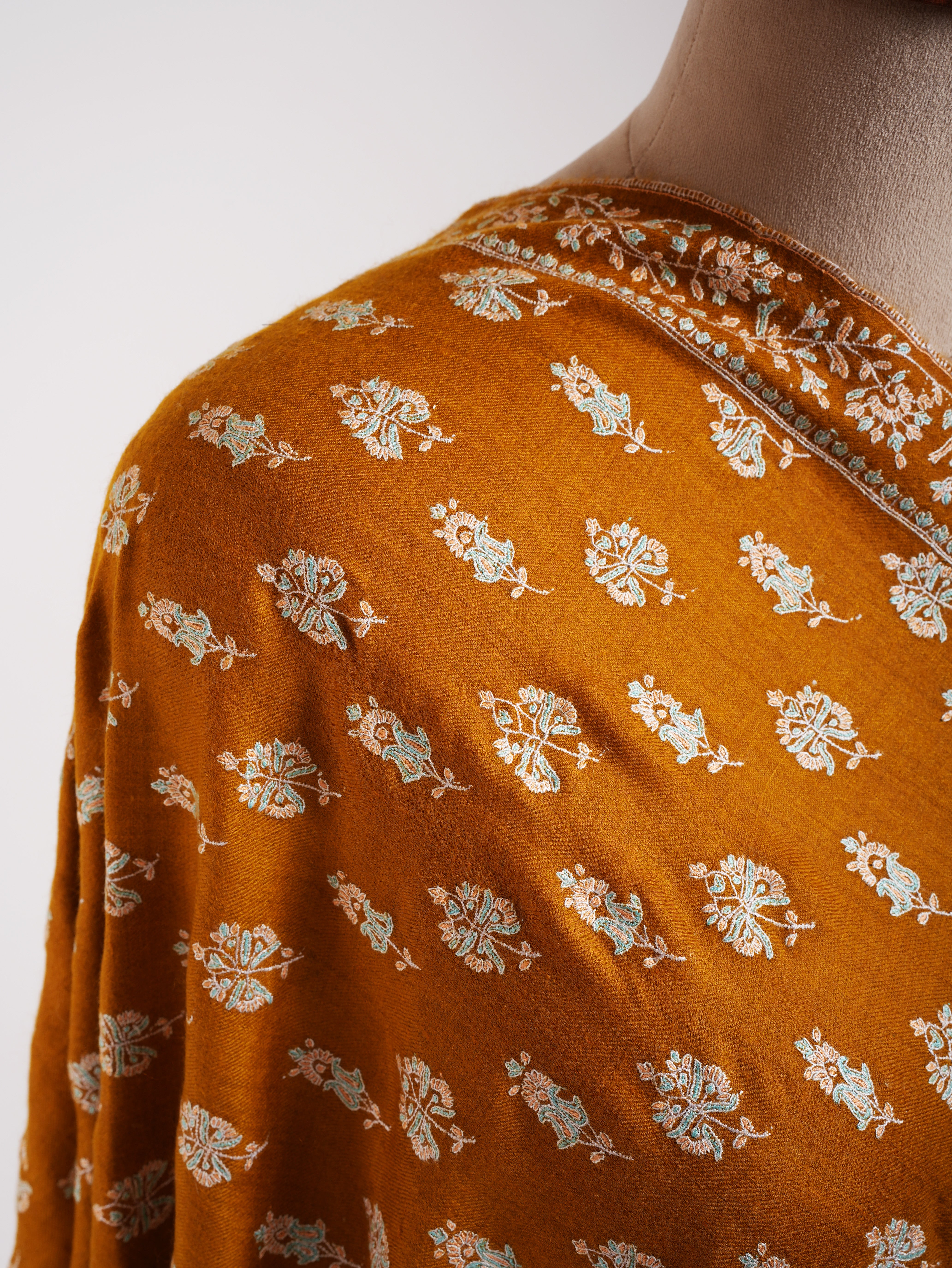 Royal Mustard Handmade Indian Pashmina Embroidered Shawl