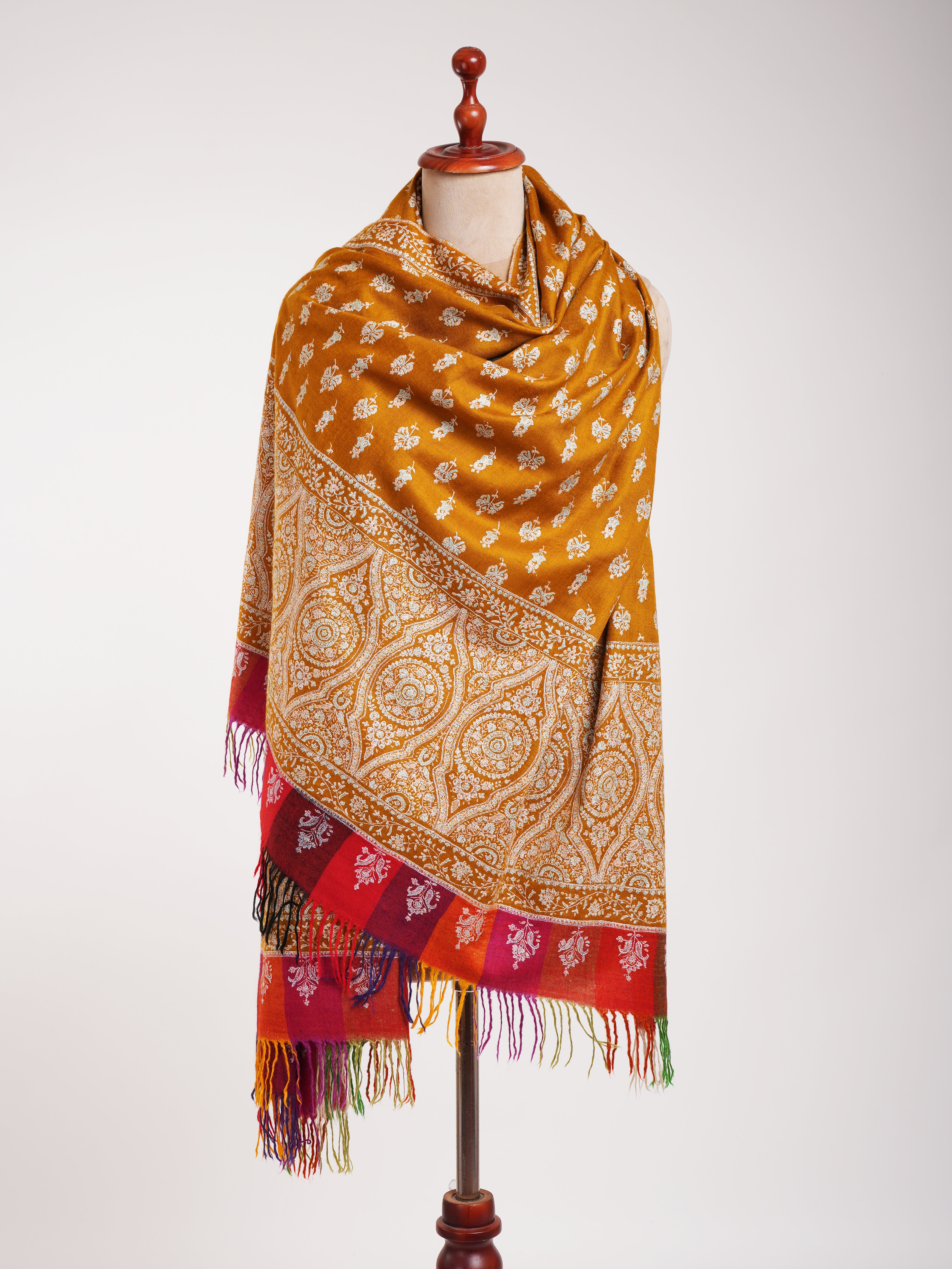 Royal Mustard Handmade Indian Pashmina Embroidered Shawl