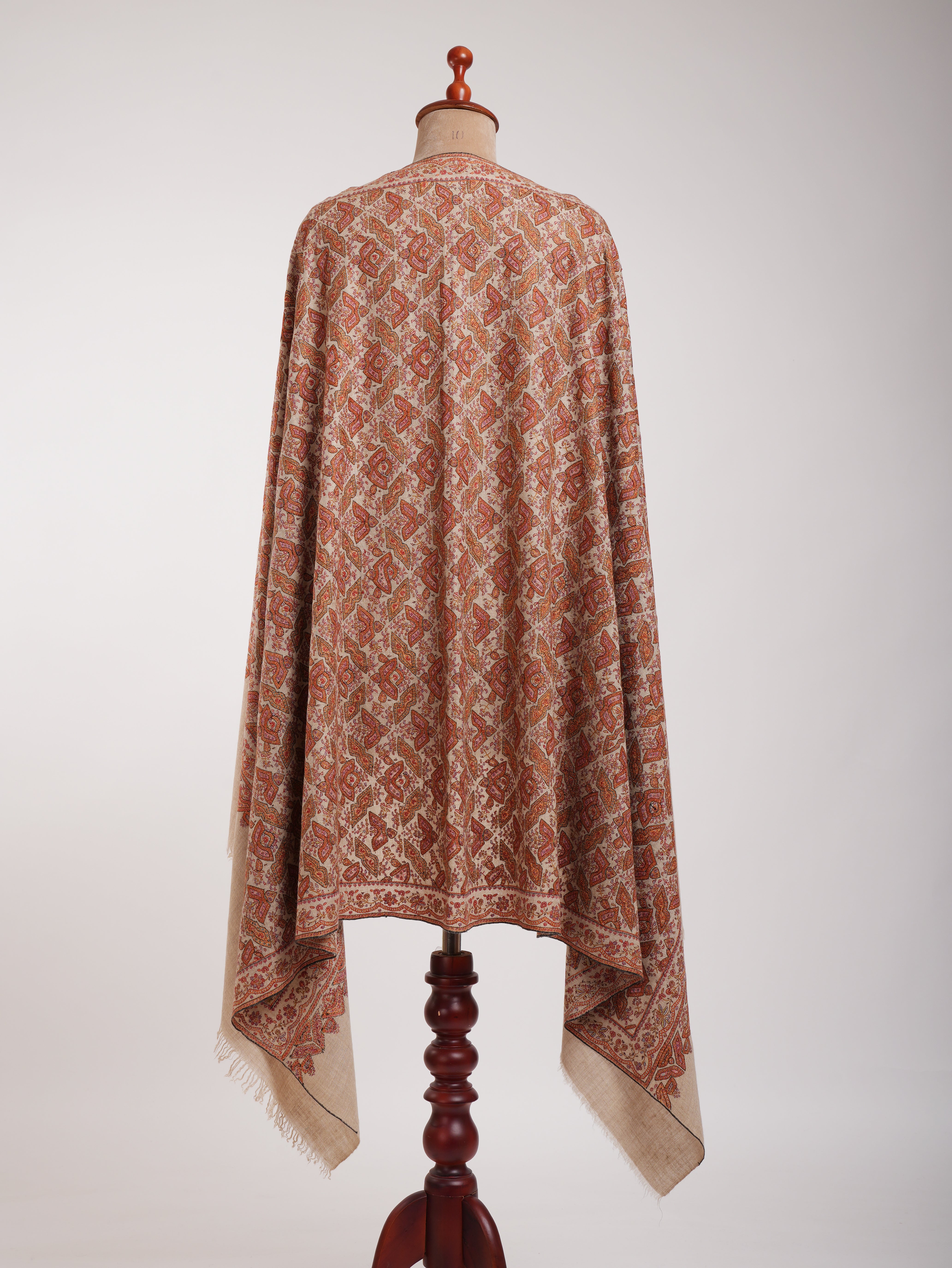 Beige Geometric Butterflies Embroidered Kashmiri Jamavar Shawl