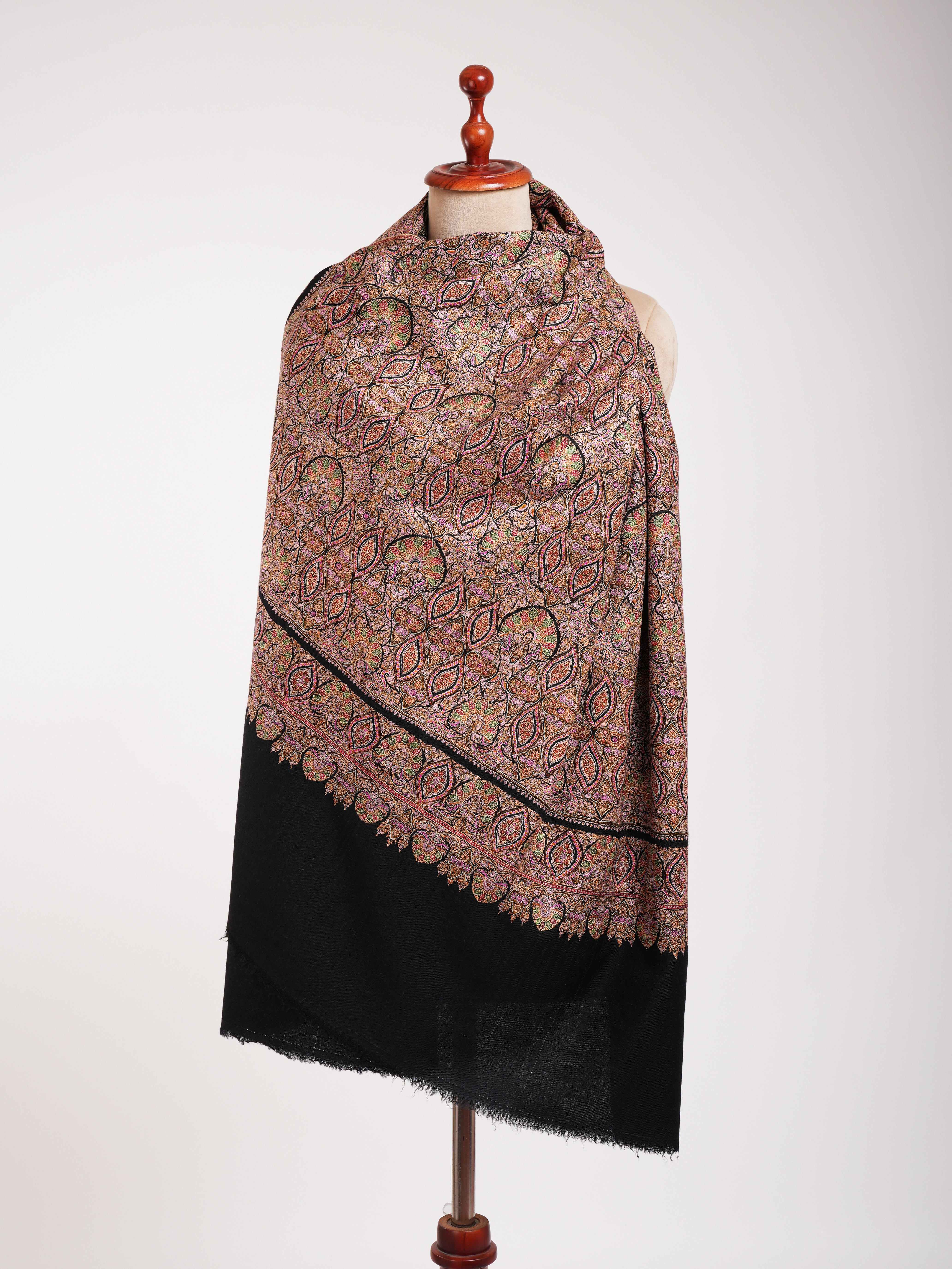 Heirloom Fine Artistic Silk Embroidered Pashmina Jamavar Shawl