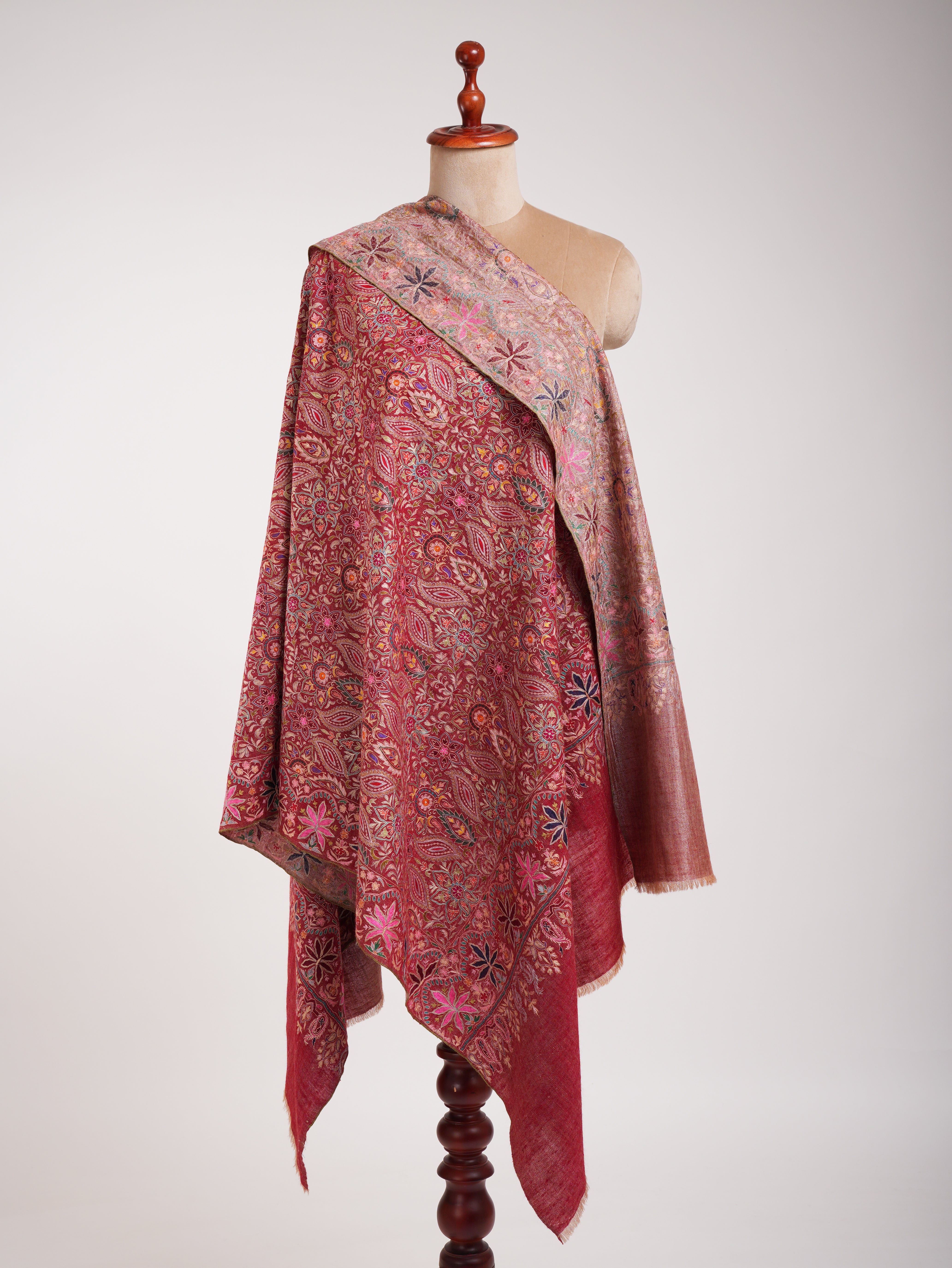 Red and Zari Dorukha with Embroidery Glamorous Pashmina Wrap