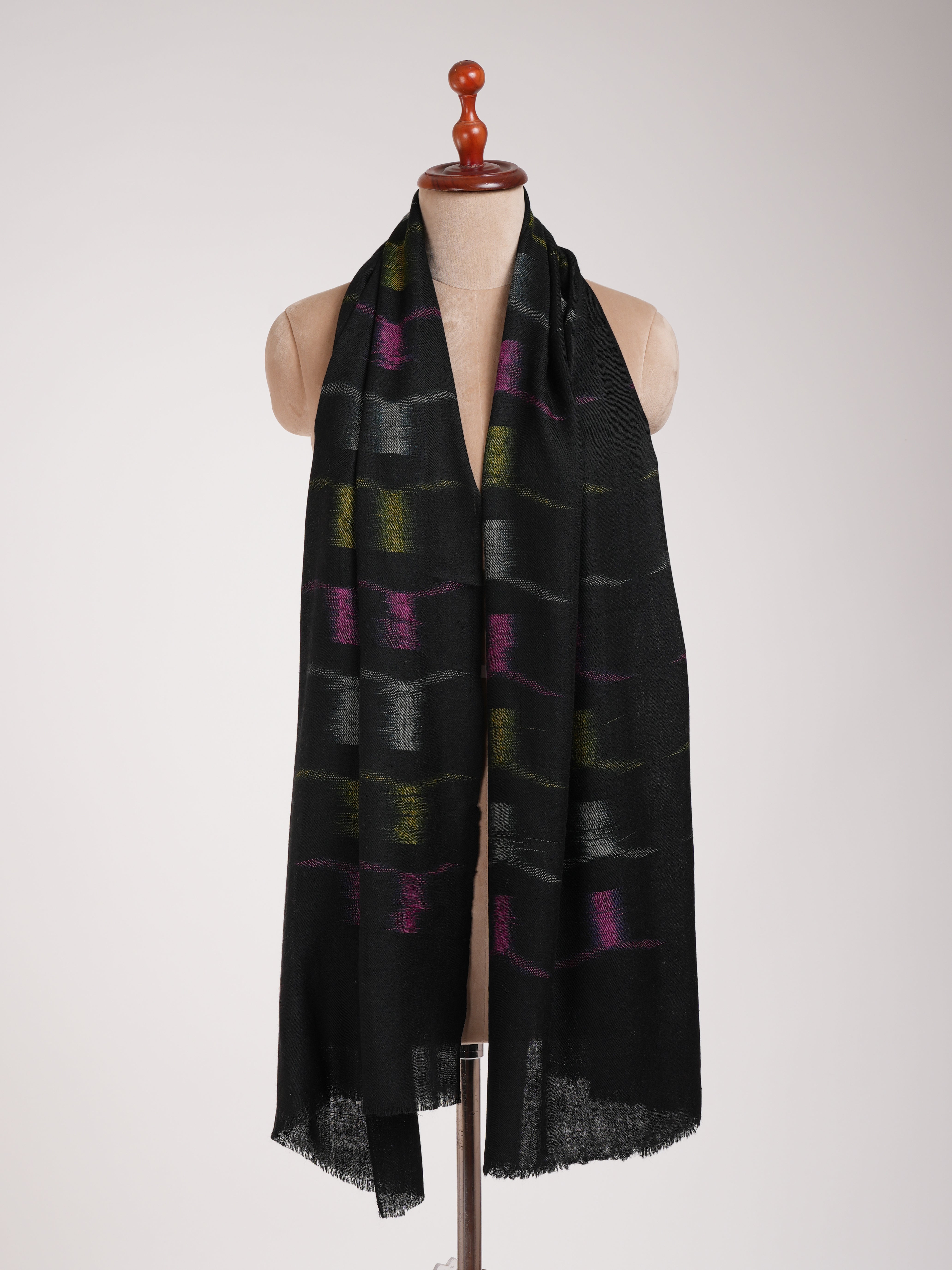 Black Cashmere Scarf with Space Dye Ikat