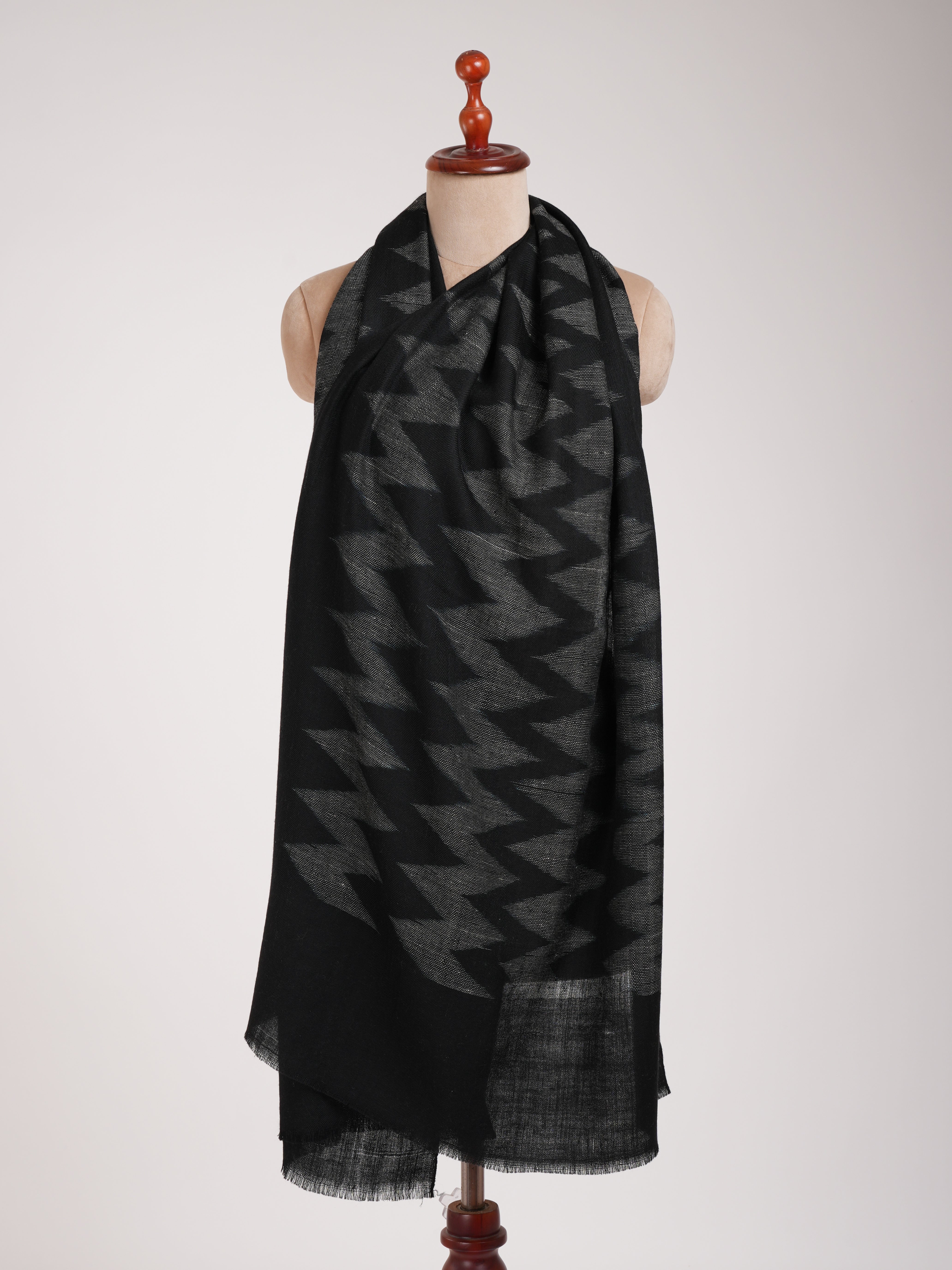 Black and White Space Dye Ikat Cashmere Wrap