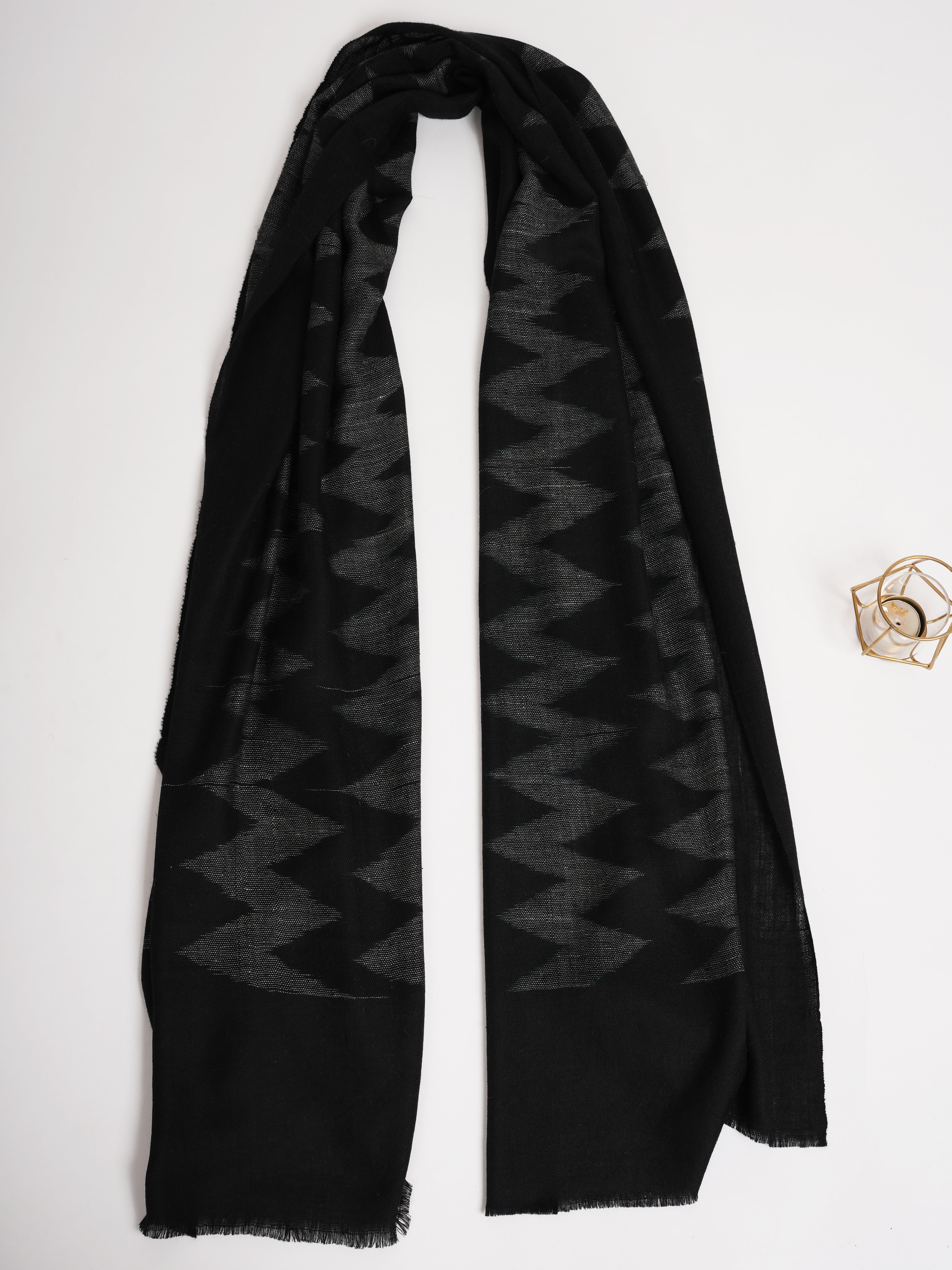 Black and White Space Dye Ikat Cashmere Wrap