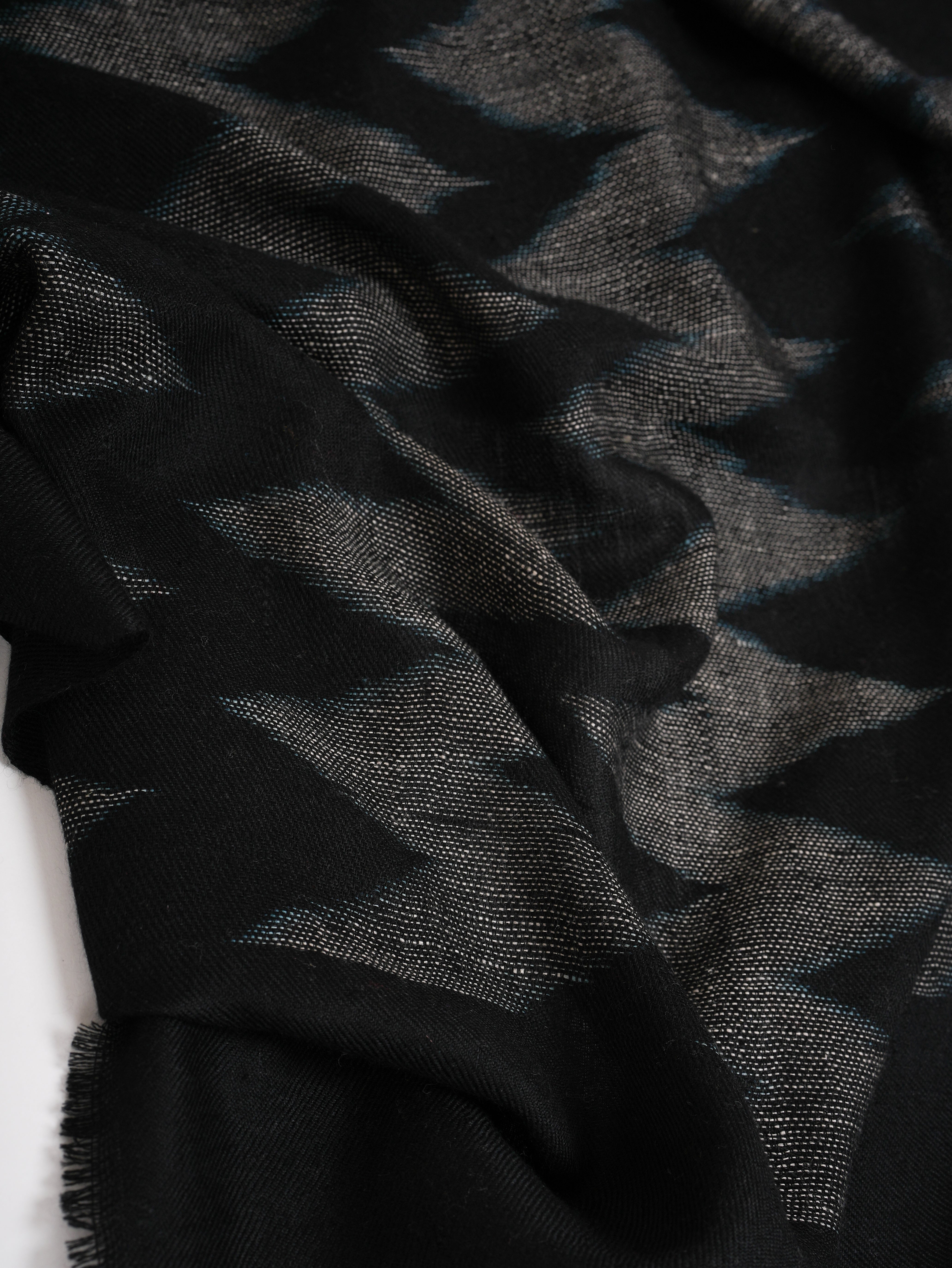 Black and White Space Dye Ikat Cashmere Wrap