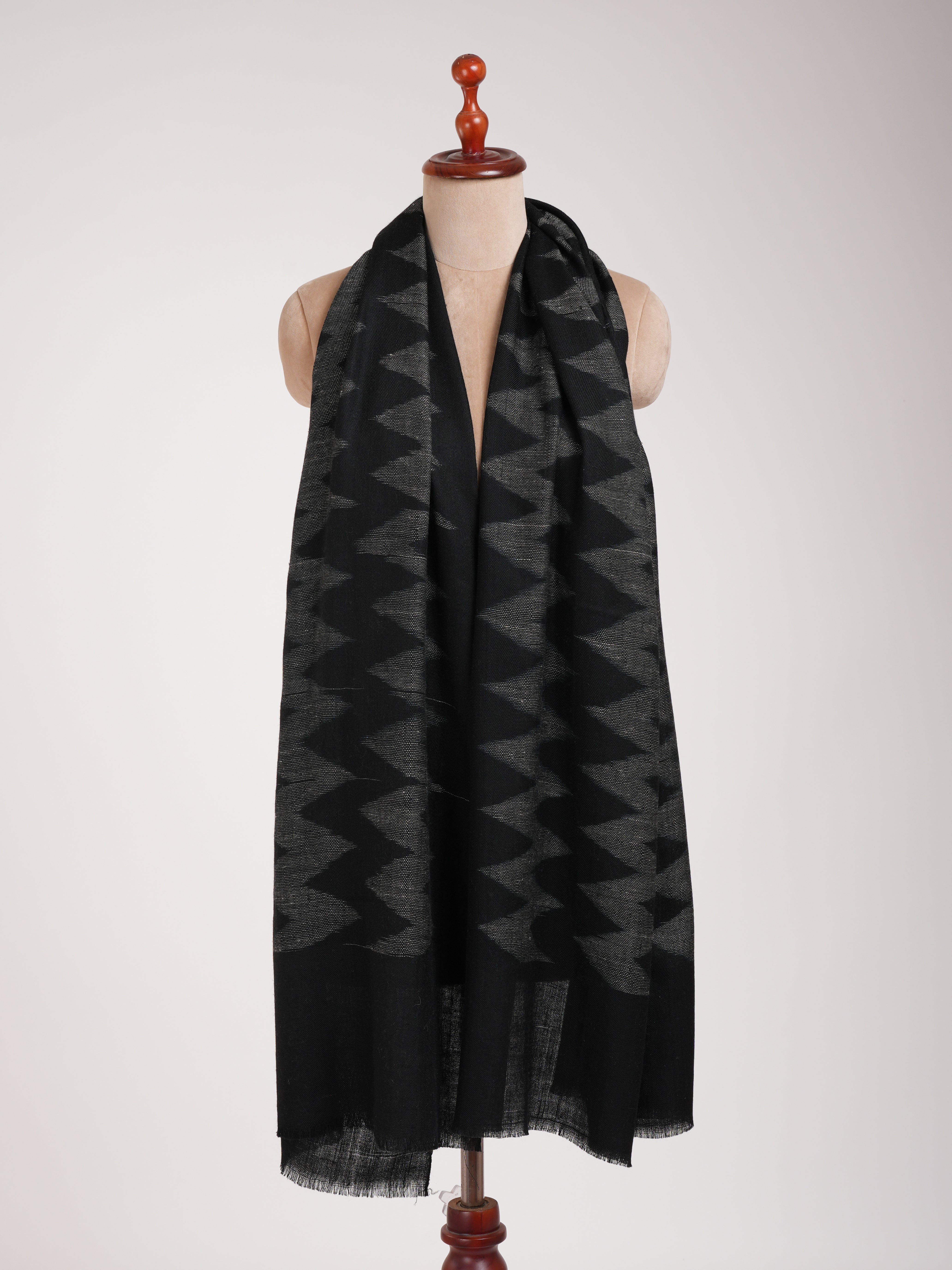 Black and White Space Dye Ikat Cashmere Wrap