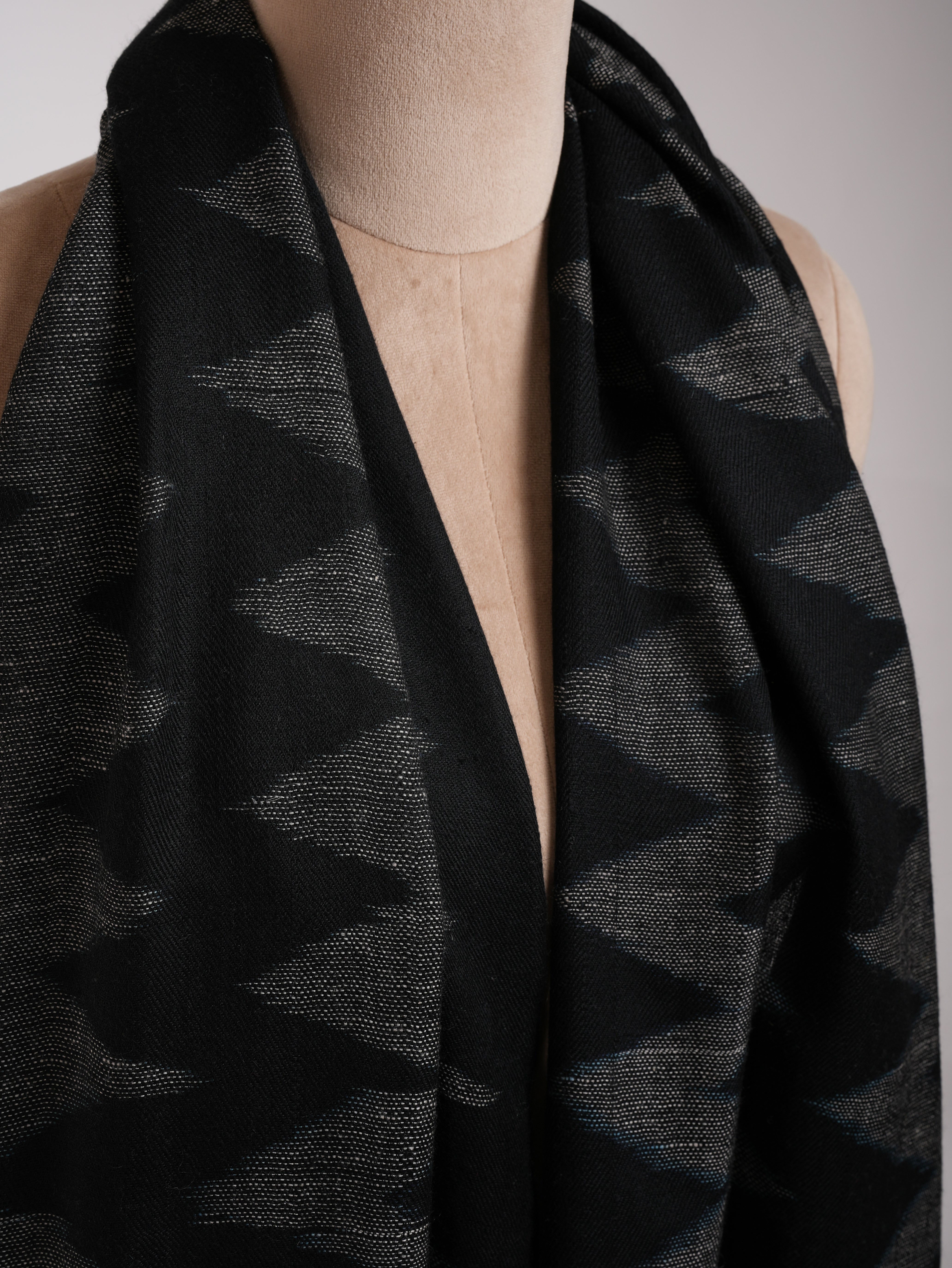 Black and White Space Dye Ikat Cashmere Wrap