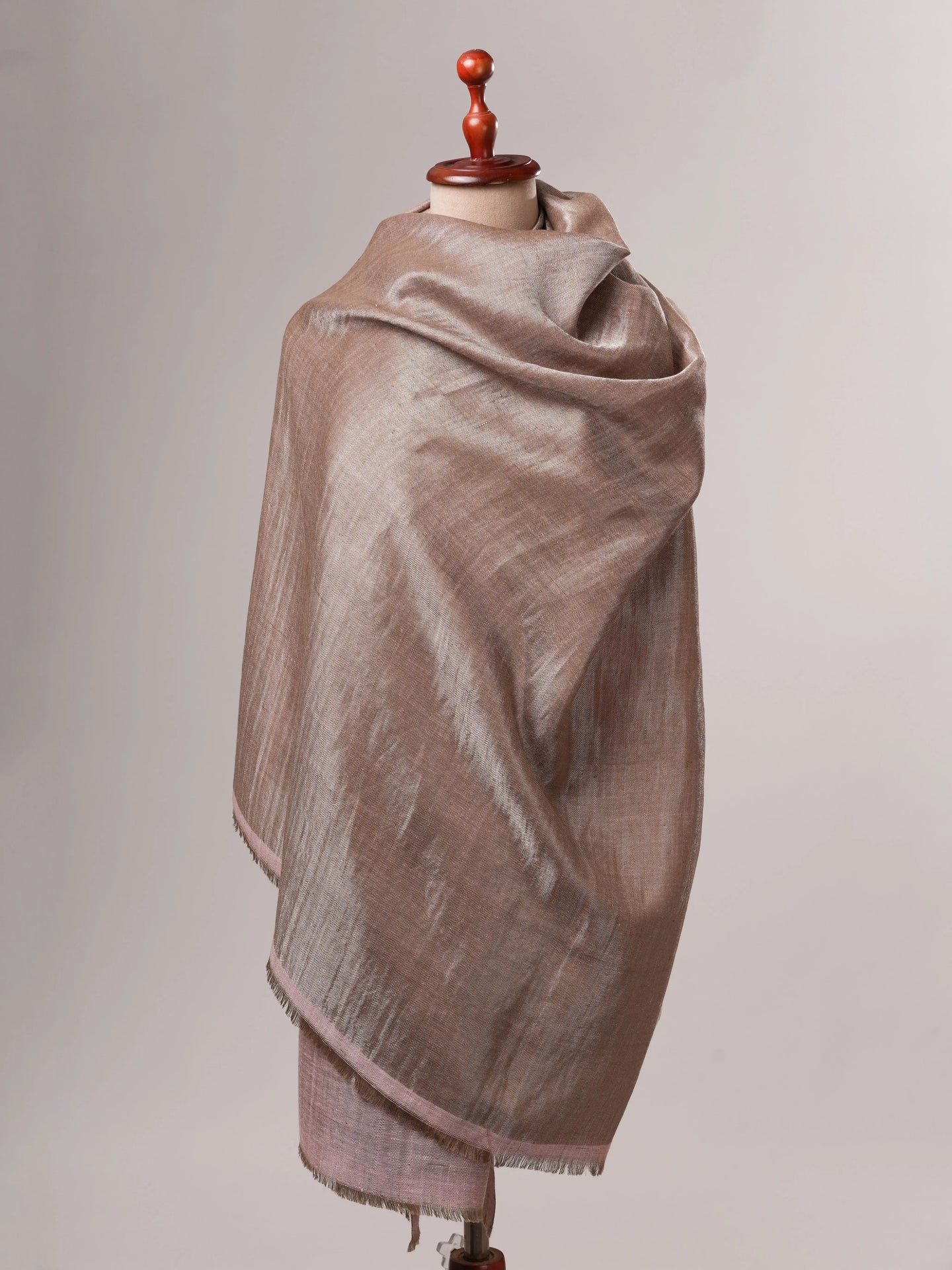 Baby Pink Pashmina Shawl with Zari Finished Reverse Side